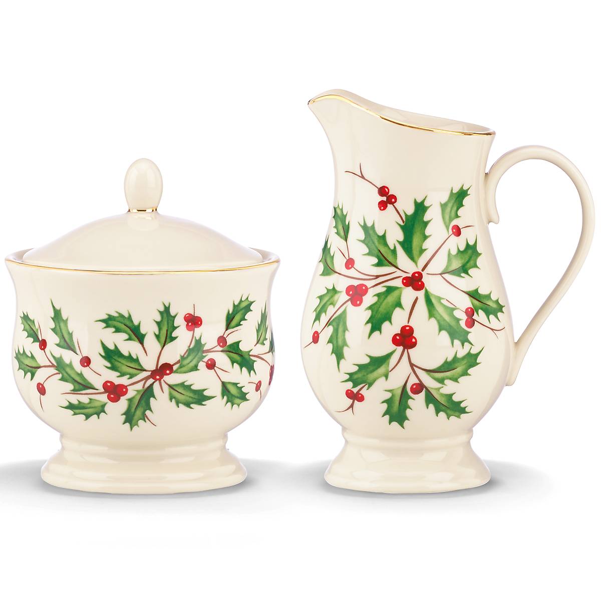 Holiday Ceramic Sugar & Creamer Set with Gold Accents | Lenox