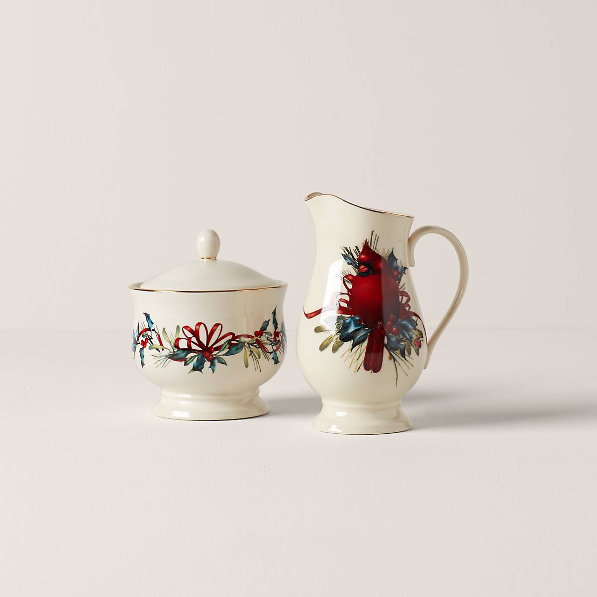 Ceramic Sugar & Creamer Set with Gold Accents | Winter Greetings
