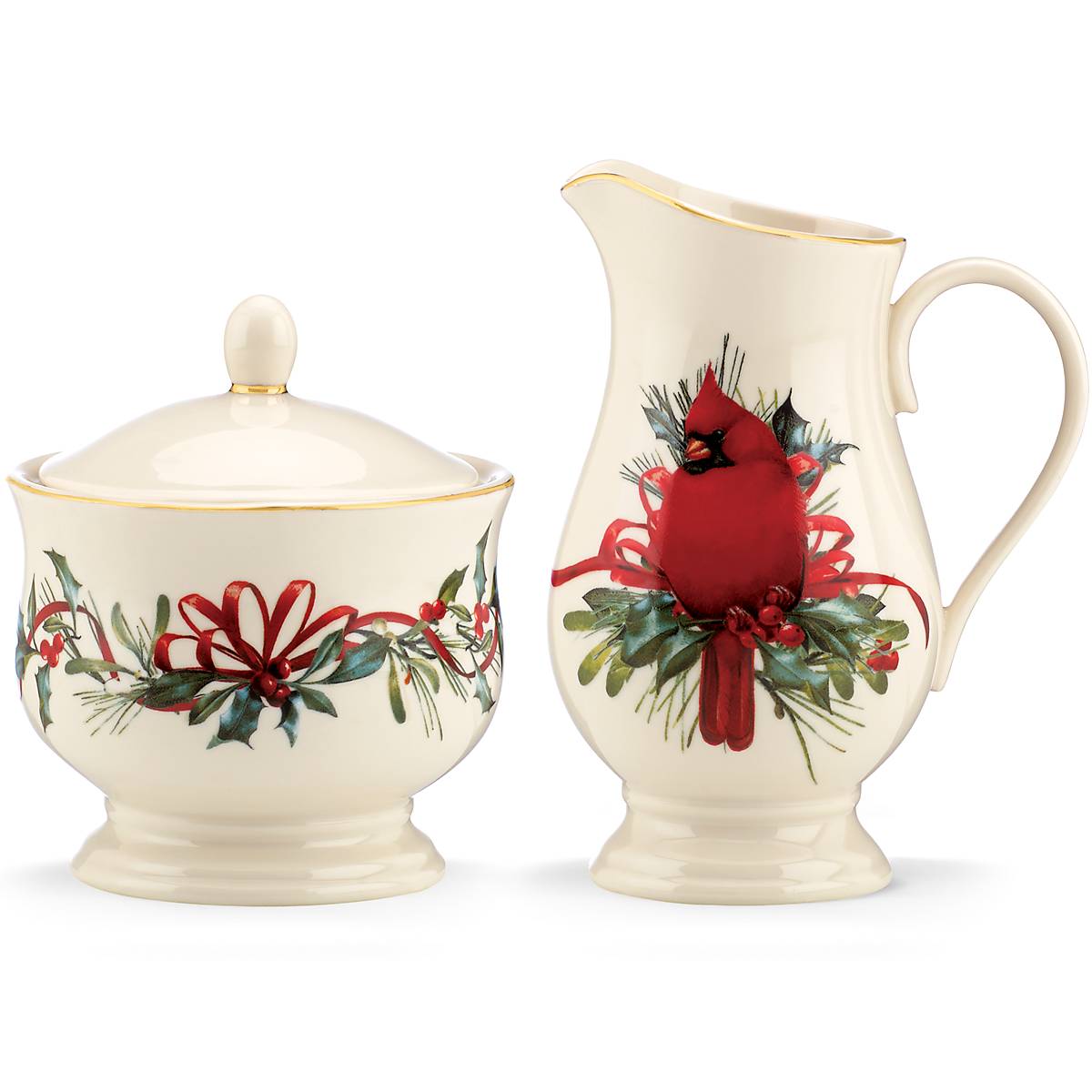 Ceramic Sugar & Creamer Set with Gold Accents | Winter Greetings