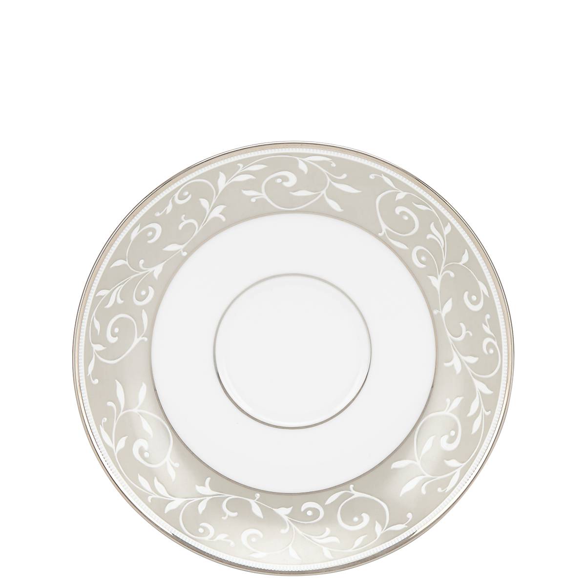 Bone China Saucer with Platinum Accents | Opal Innocence Dune