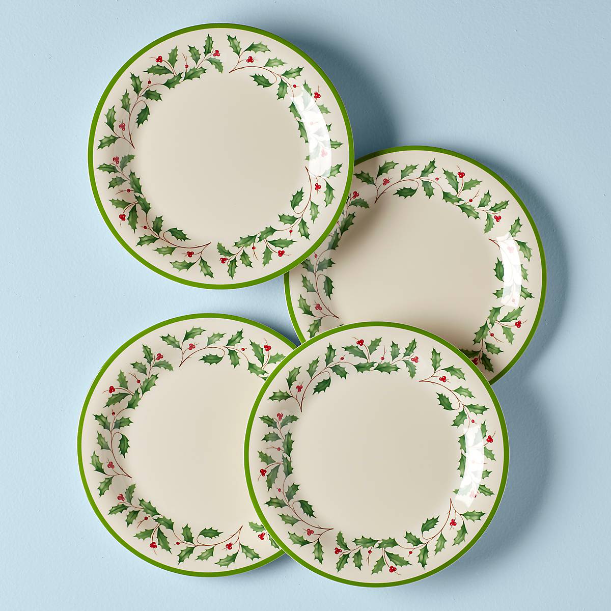 Holiday Melamine Plates Set of 4 with Holly Motif | Festive Dinnerware