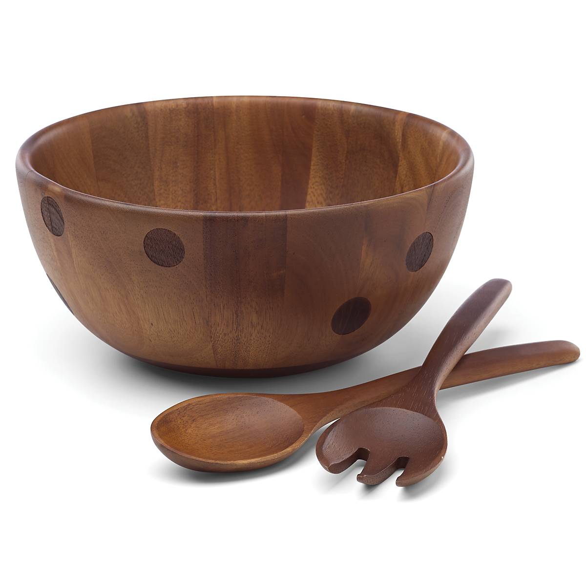 Polka Dot Acacia Wood Salad Bowl with Servers | Kate Spade