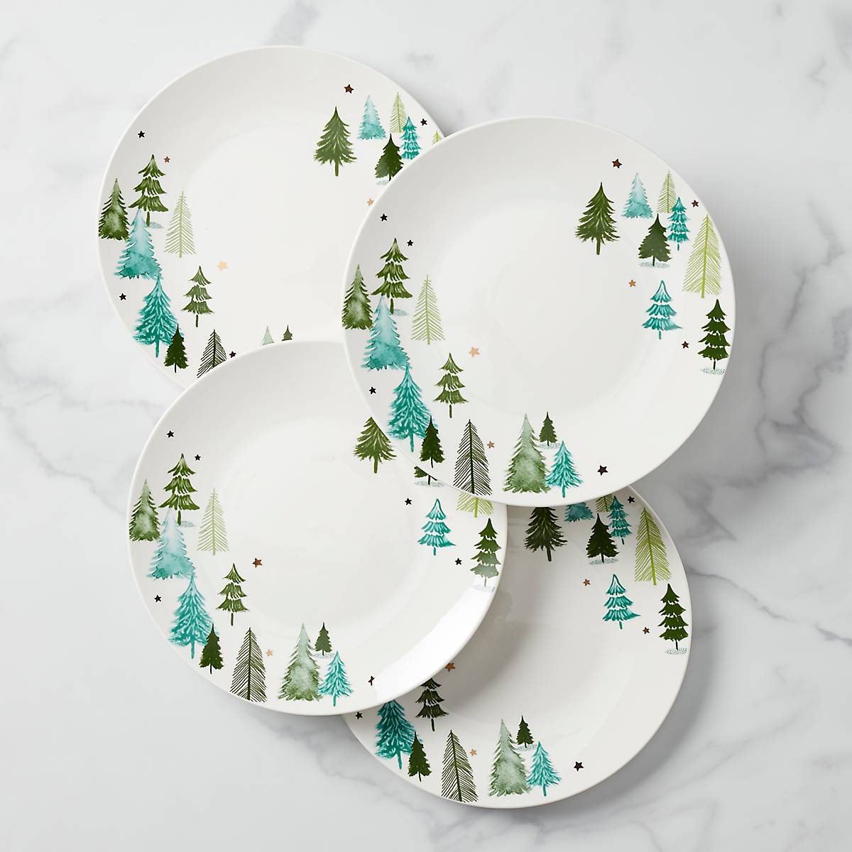 Ceramic Dinner Plates Set of 4 with Pine Tree Design | Balsam Lane