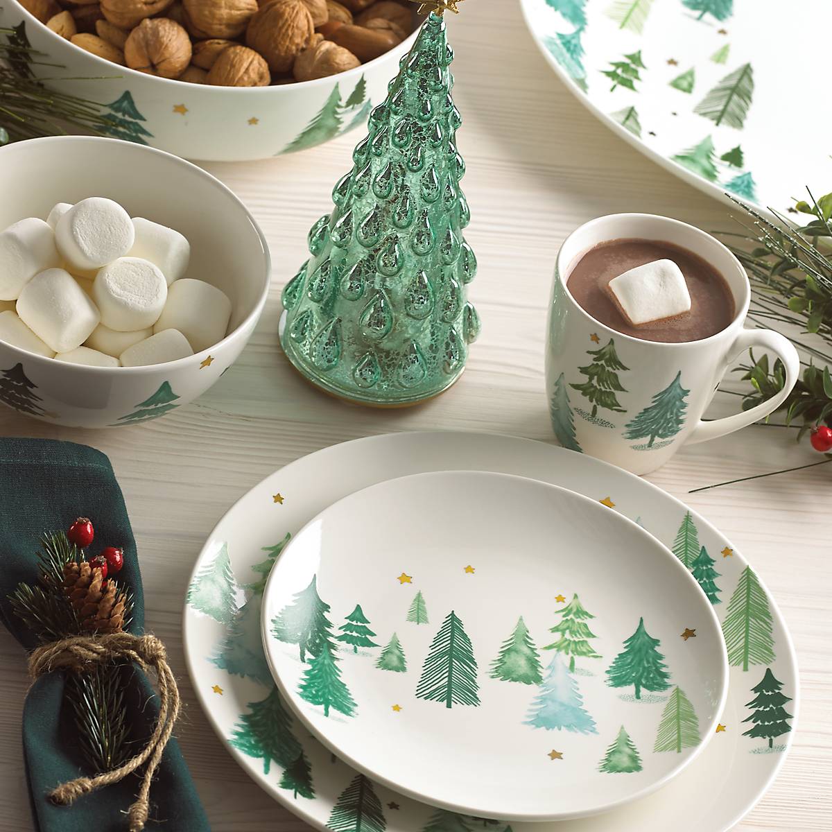 Ceramic Dinner Plates Set of 4 with Pine Tree Design | Balsam Lane