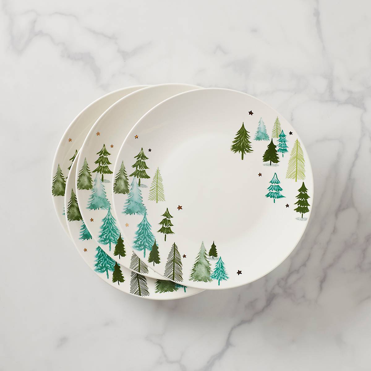Ceramic Dinner Plates Set of 4 with Pine Tree Design | Balsam Lane