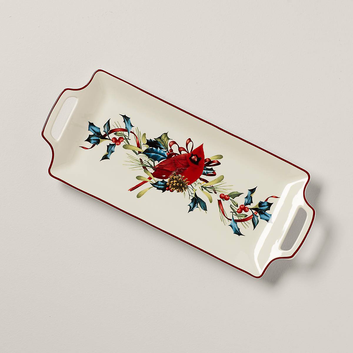 Winter Greetings Porcelain Hors d'Oeuvre Tray with Cardinal Design