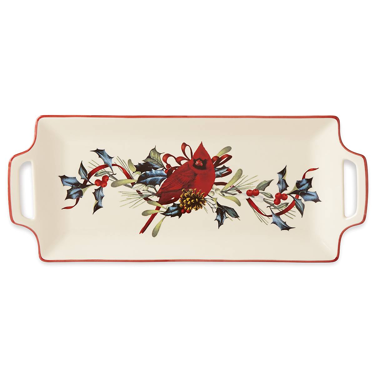 Winter Greetings Porcelain Hors d'Oeuvre Tray with Cardinal Design