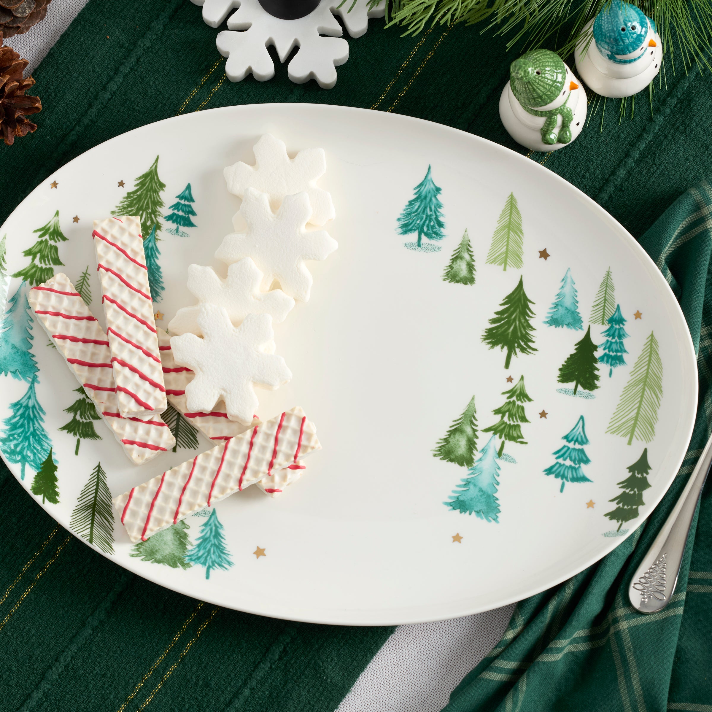 Porcelain Serving Platter with Pine Tree Design | Balsam Lane