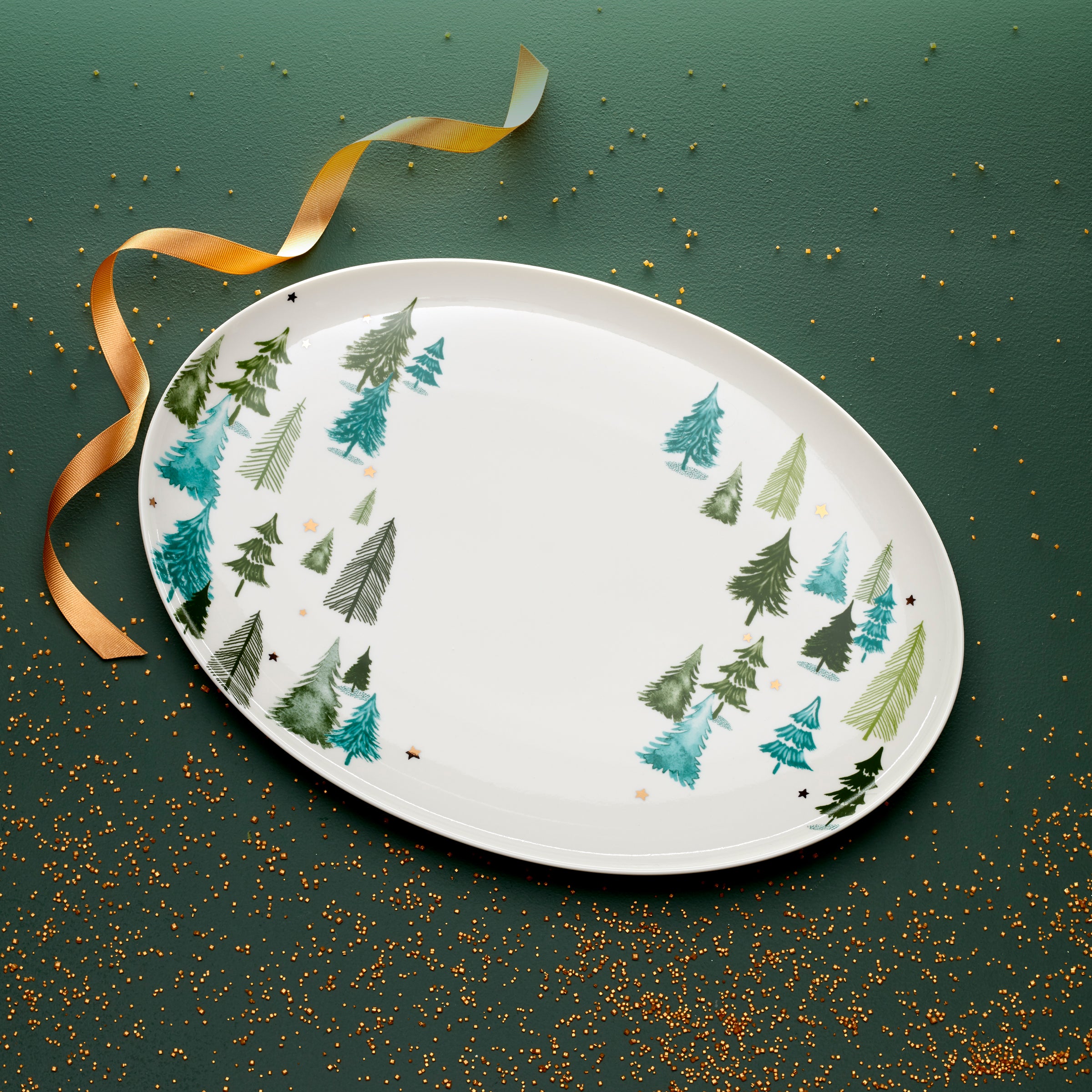 Porcelain Serving Platter with Pine Tree Design | Balsam Lane