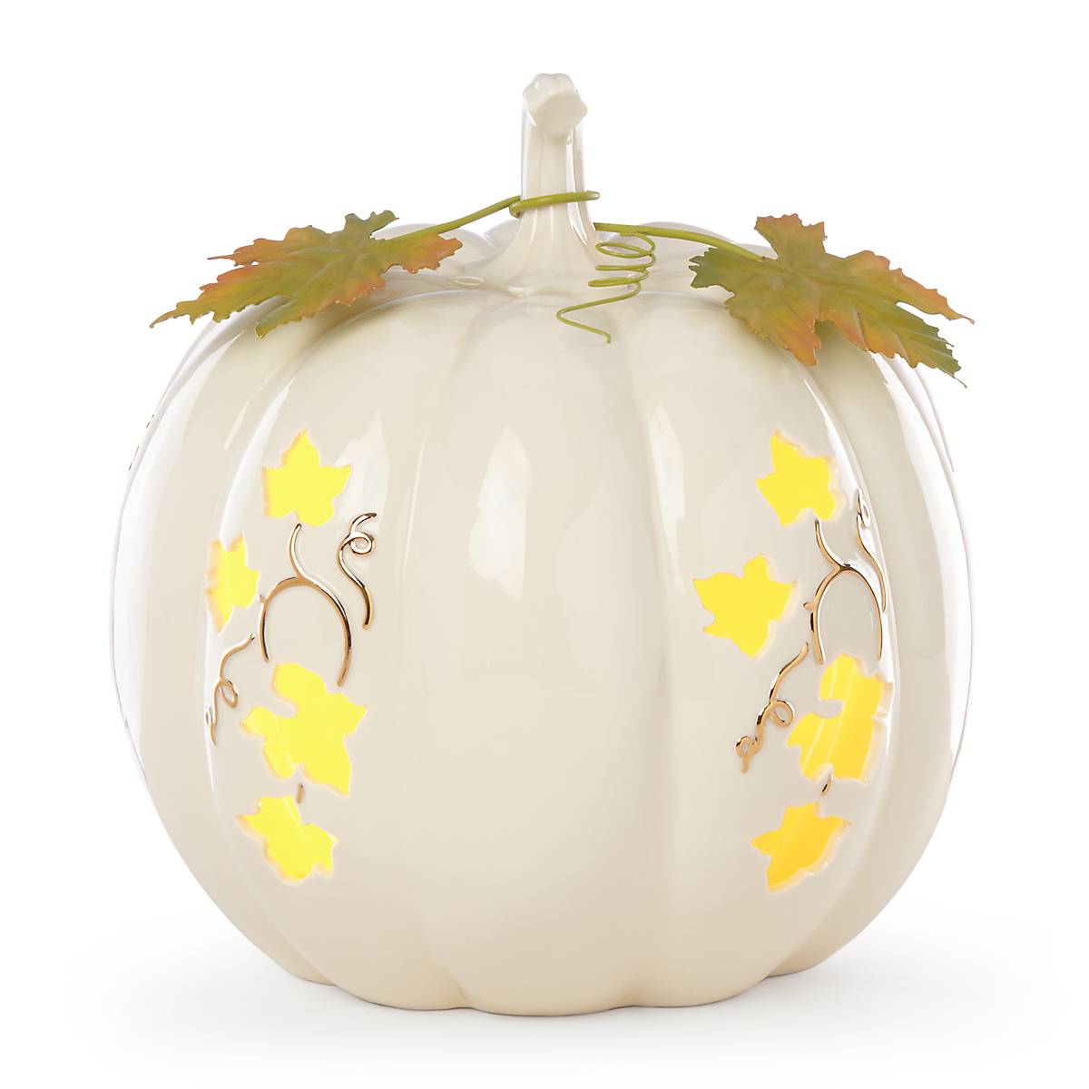 White Ceramic Lighted Pumpkin Centerpiece for Autumn Decor | Battery-Powered