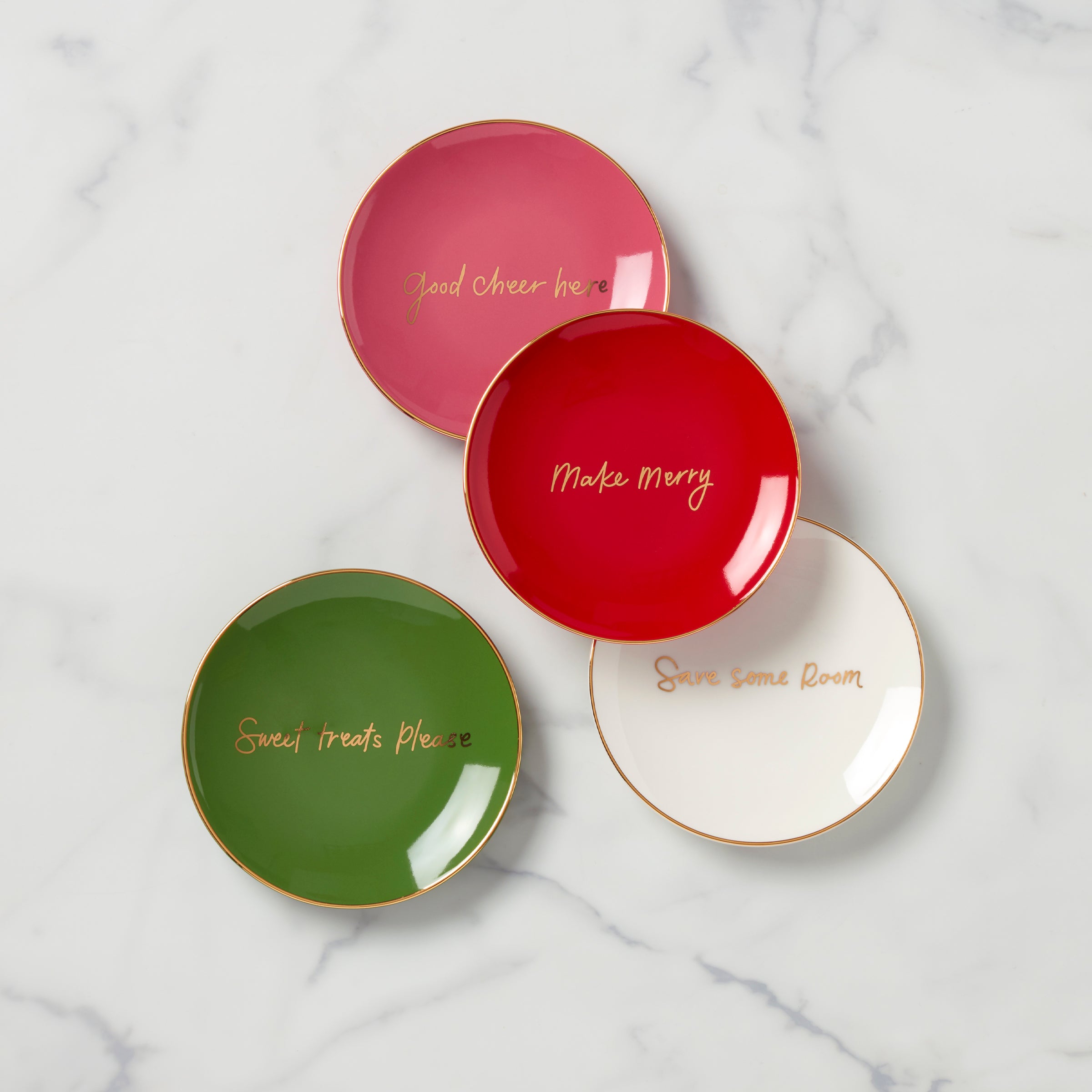 Colorful Tidbit Plates Set of 4 for Holiday Cheer | Be Jolly