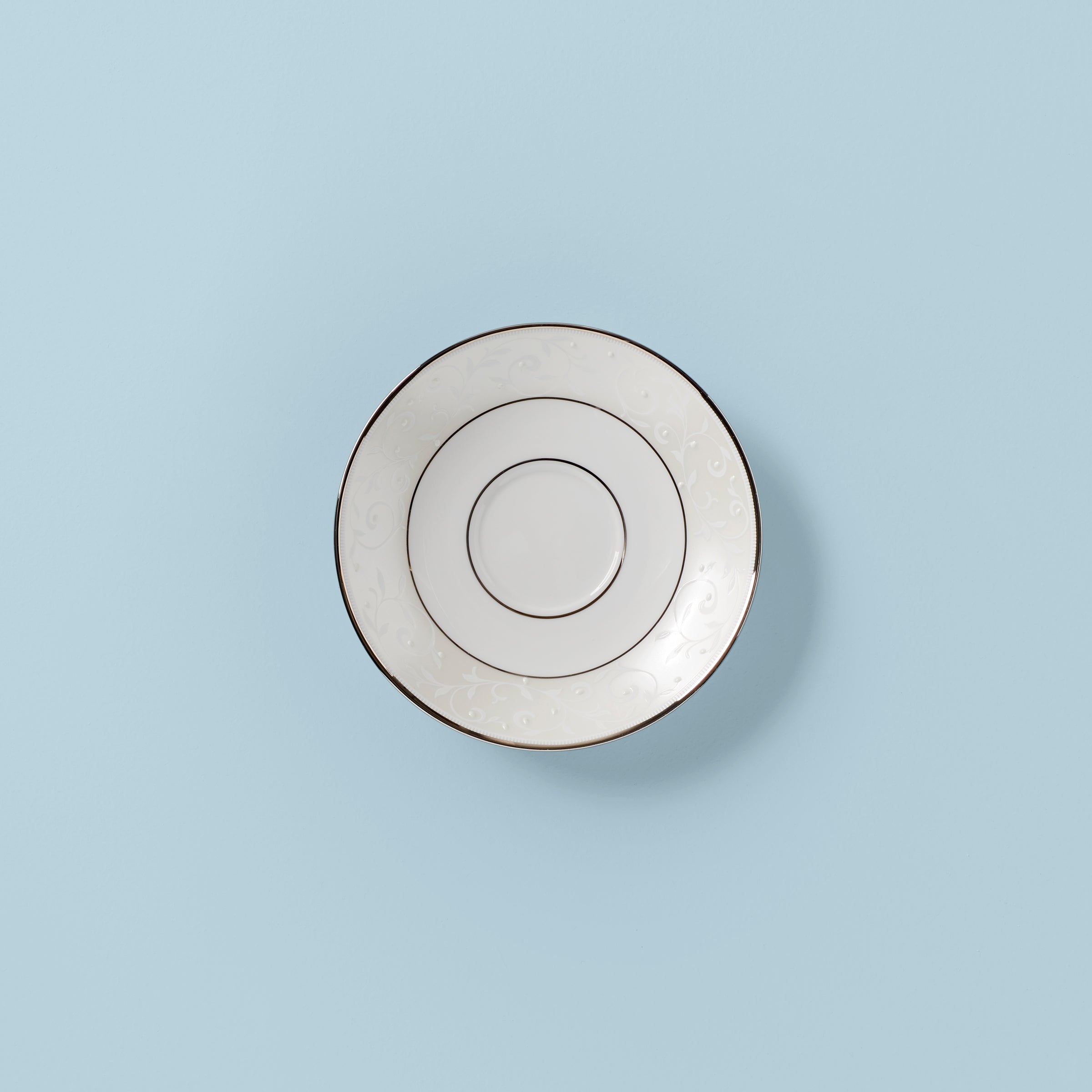 Opal Bone China Saucer with Platinum Accents | Elegant Tea Time Dish