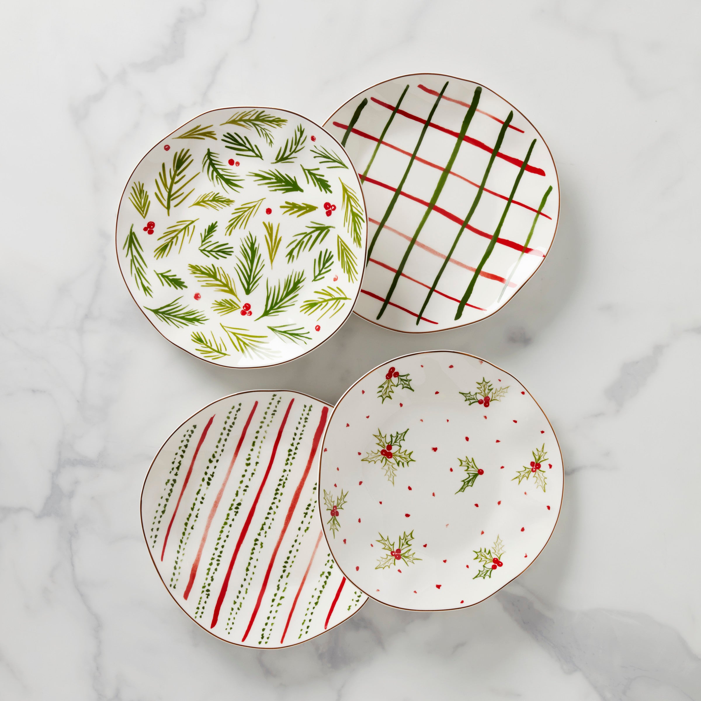 Porcelain Dessert Plates Set of 4 with Holiday Motifs | Bayberry