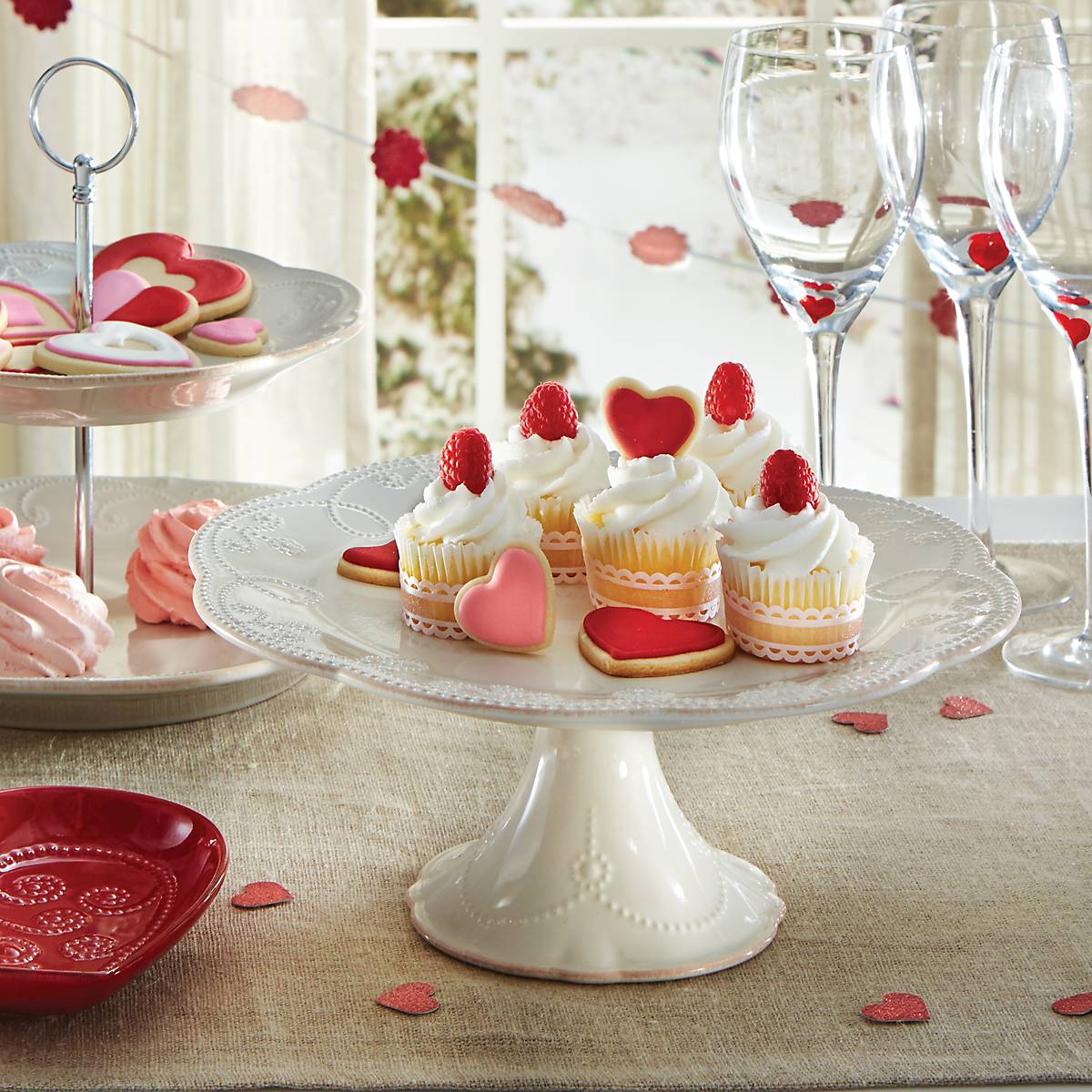 White Ceramic Pedestal Cake Plate with Scalloped Edge | French Perle
