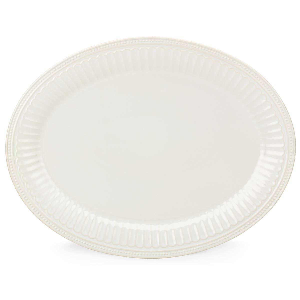 French Country White Ceramic Platter with Grooves & Beads | Perle Groove