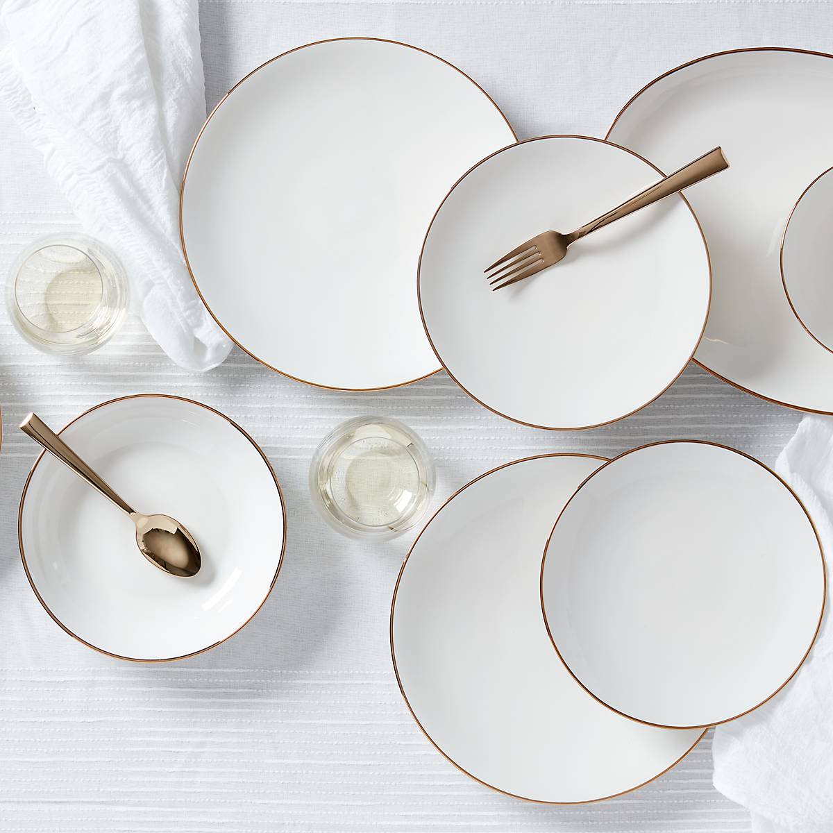 White Ceramic Dinner Plate with Gold Accents | Trianna