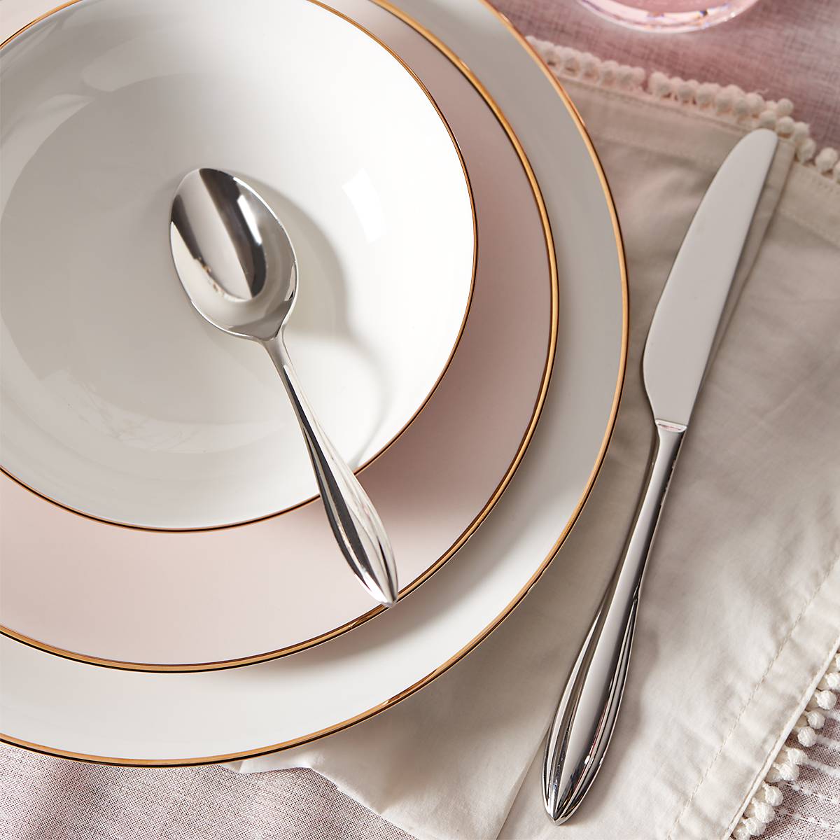 White Ceramic Dinner Plate with Gold Accents | Trianna