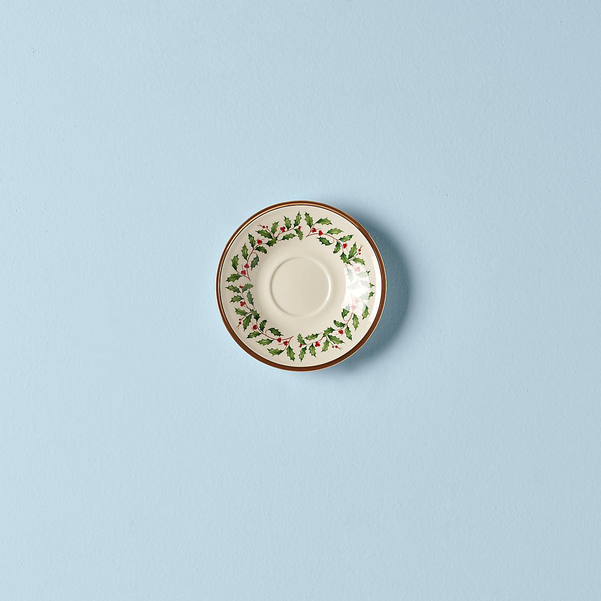Holiday Tea Saucer with Gold Trim & Holly Motif | Lenox
