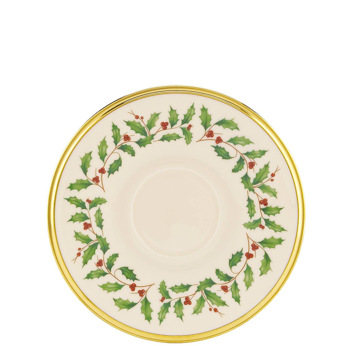 Holiday Tea Saucer with Gold Trim & Holly Motif | Lenox