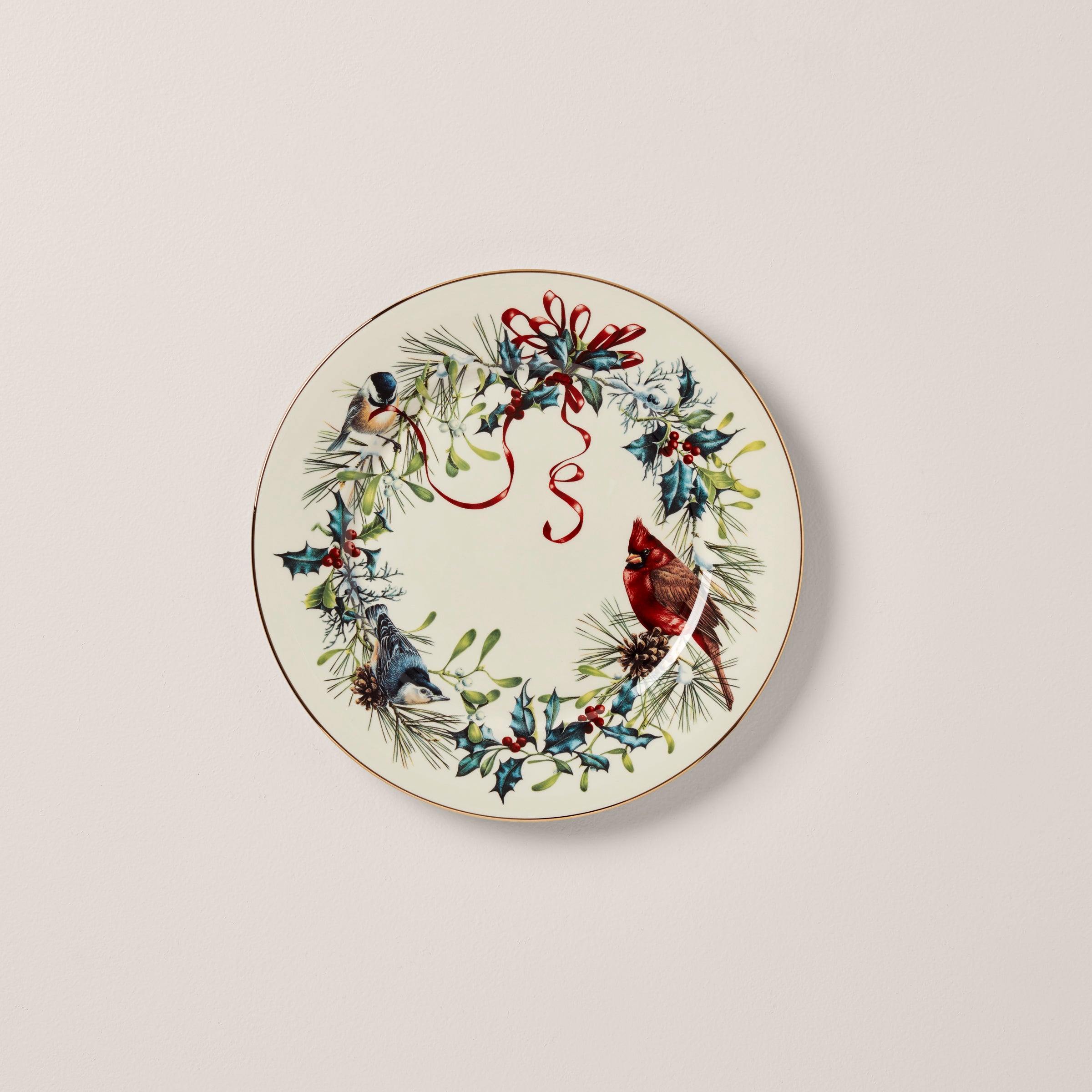 Winter Holiday Dinner Plate with Gold Accents | Porcelain Christmas Tableware