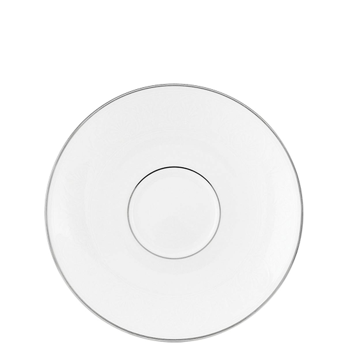 Platinum-Trimmed Bone China Saucer with Palmetto Motif | Hannah