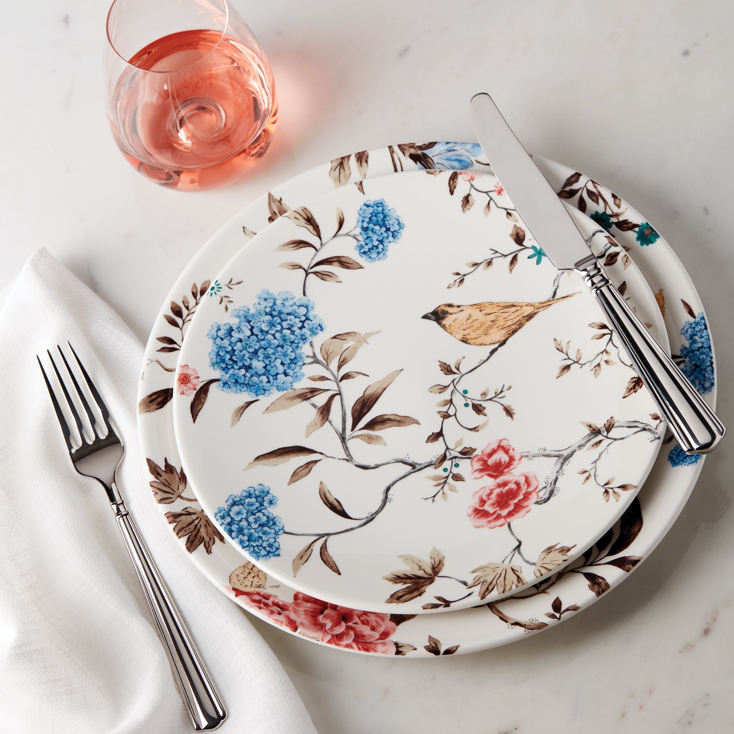 Vintage-Inspired Dinner Plates Set of 4 with Birds & Botanicals | Sprig & Vine