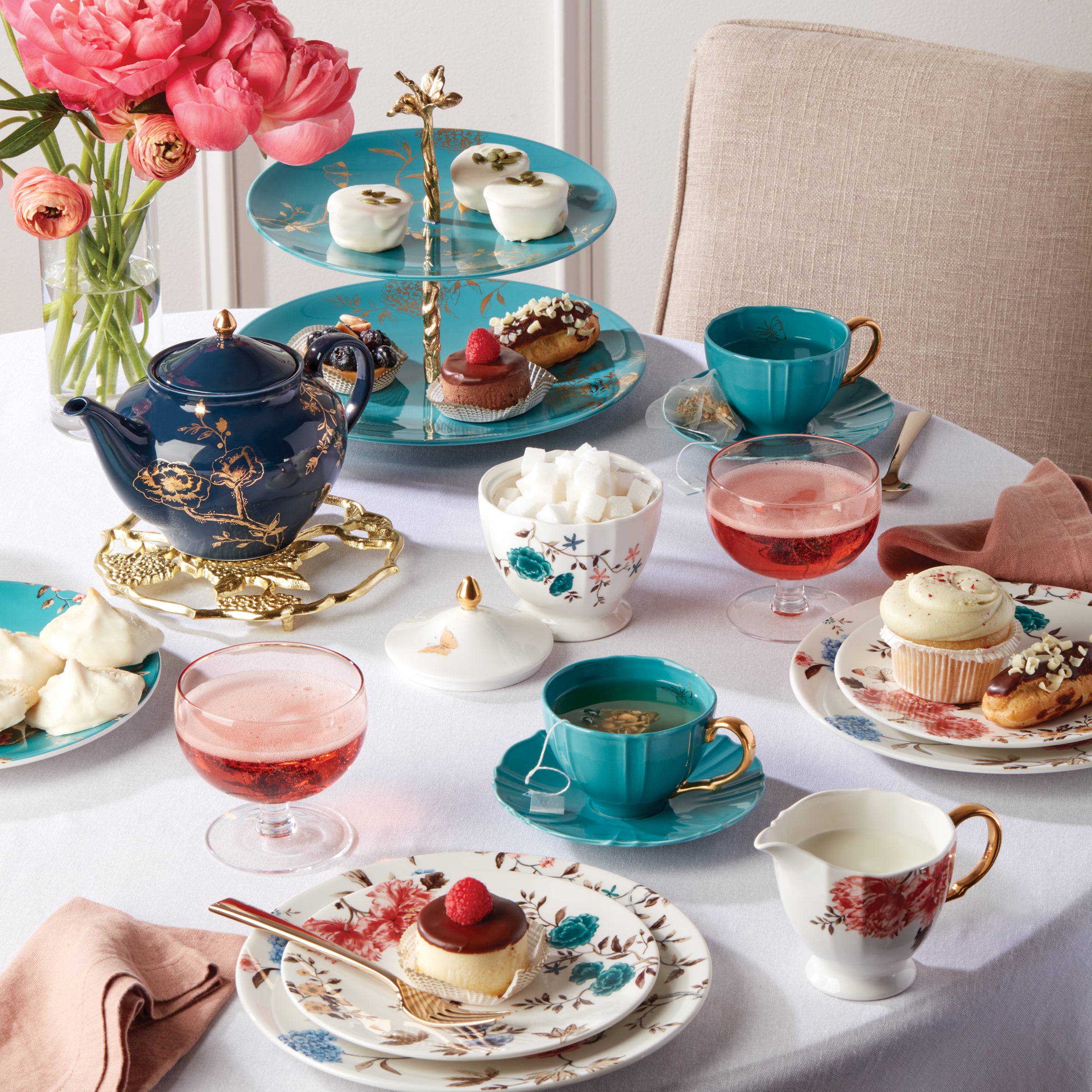 Floral 2-Tiered Serving Tray for Pastries & Desserts | Sprig & Vine