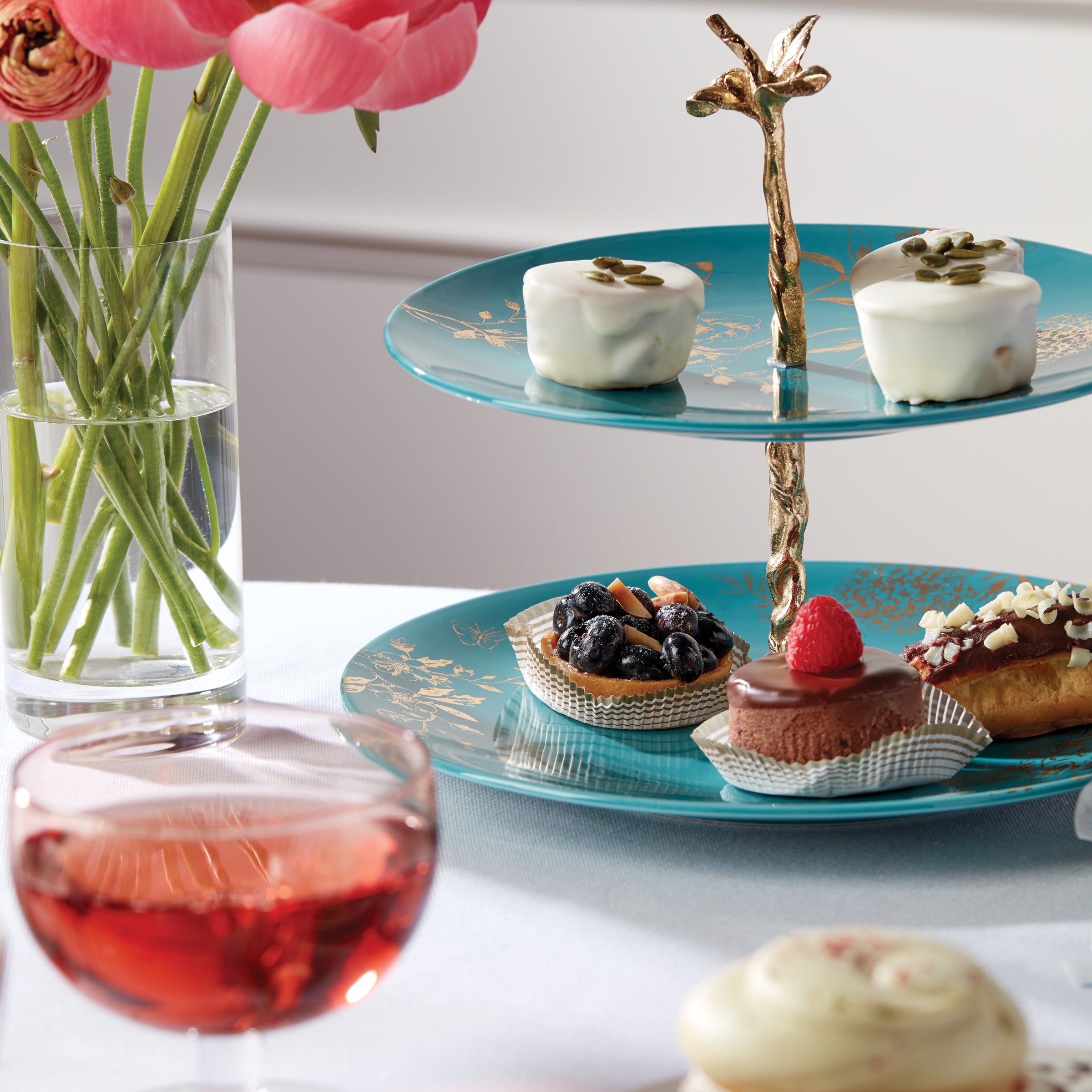 Floral 2-Tiered Serving Tray for Pastries & Desserts | Sprig & Vine