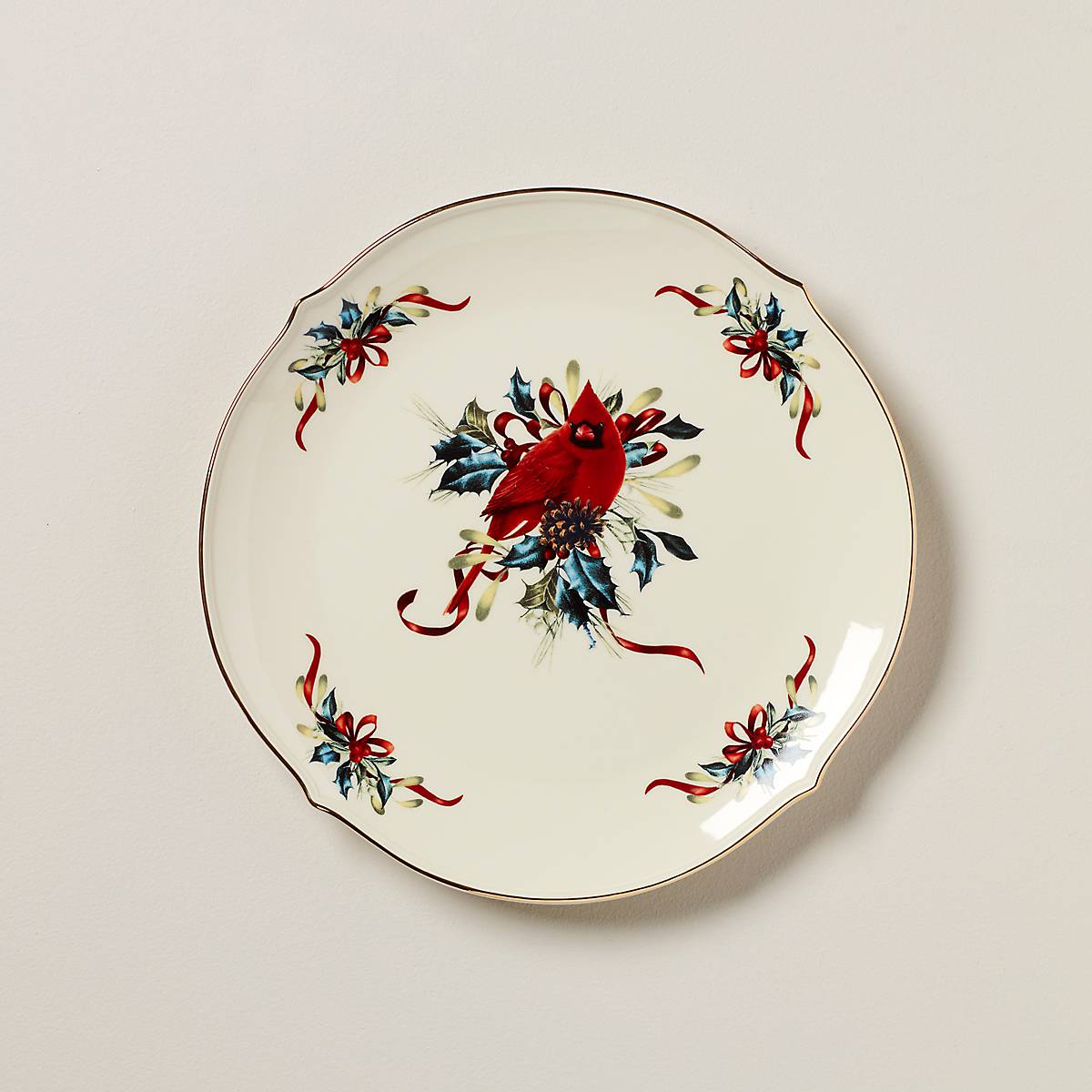 Winter Holiday Porcelain Platter with Gold Accents | Round Serving Dish