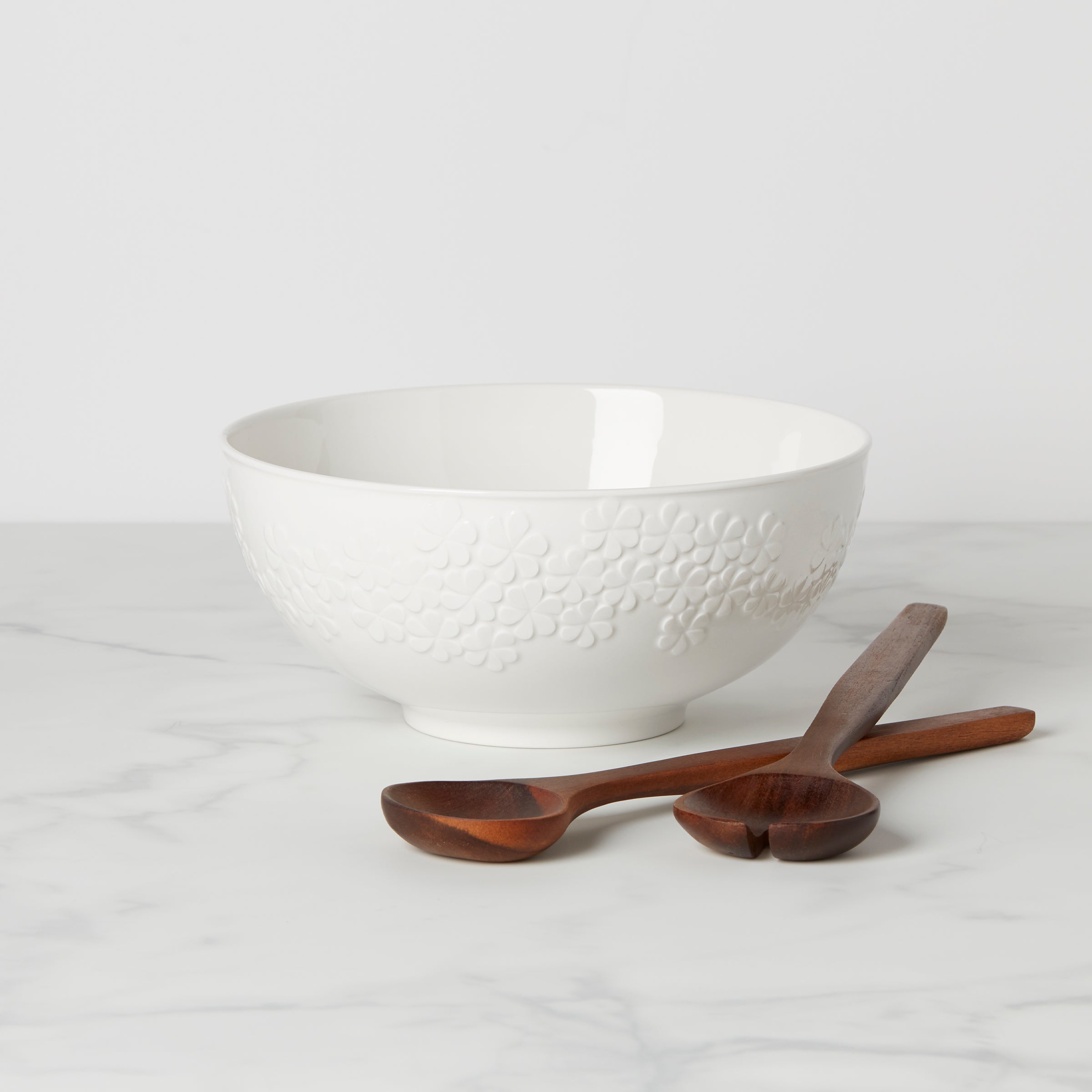 Floral Porcelain Salad Bowl with Serving Utensils | Blossom Lane