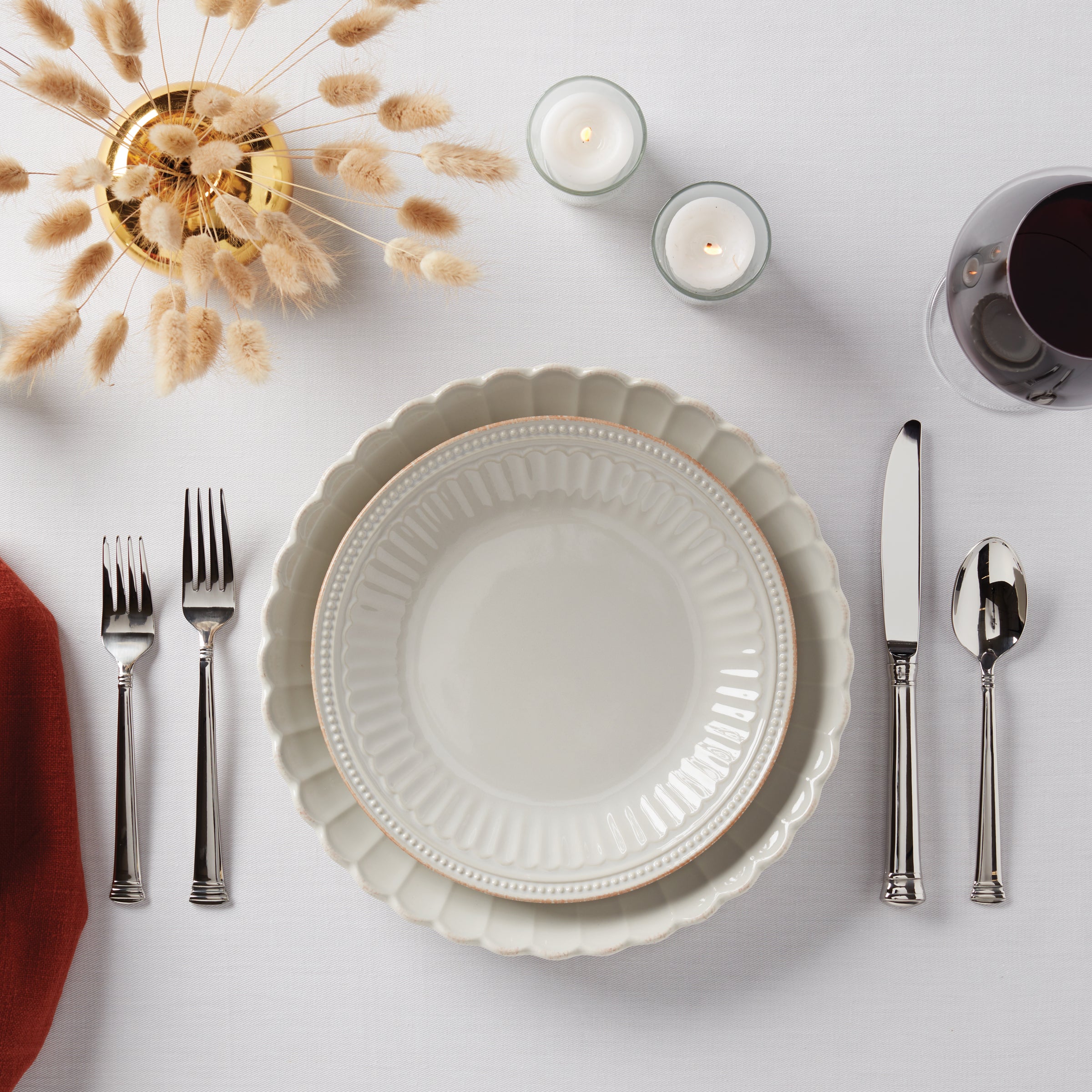 Scallop Edge Dinner Plates Set of 4 - French Perle