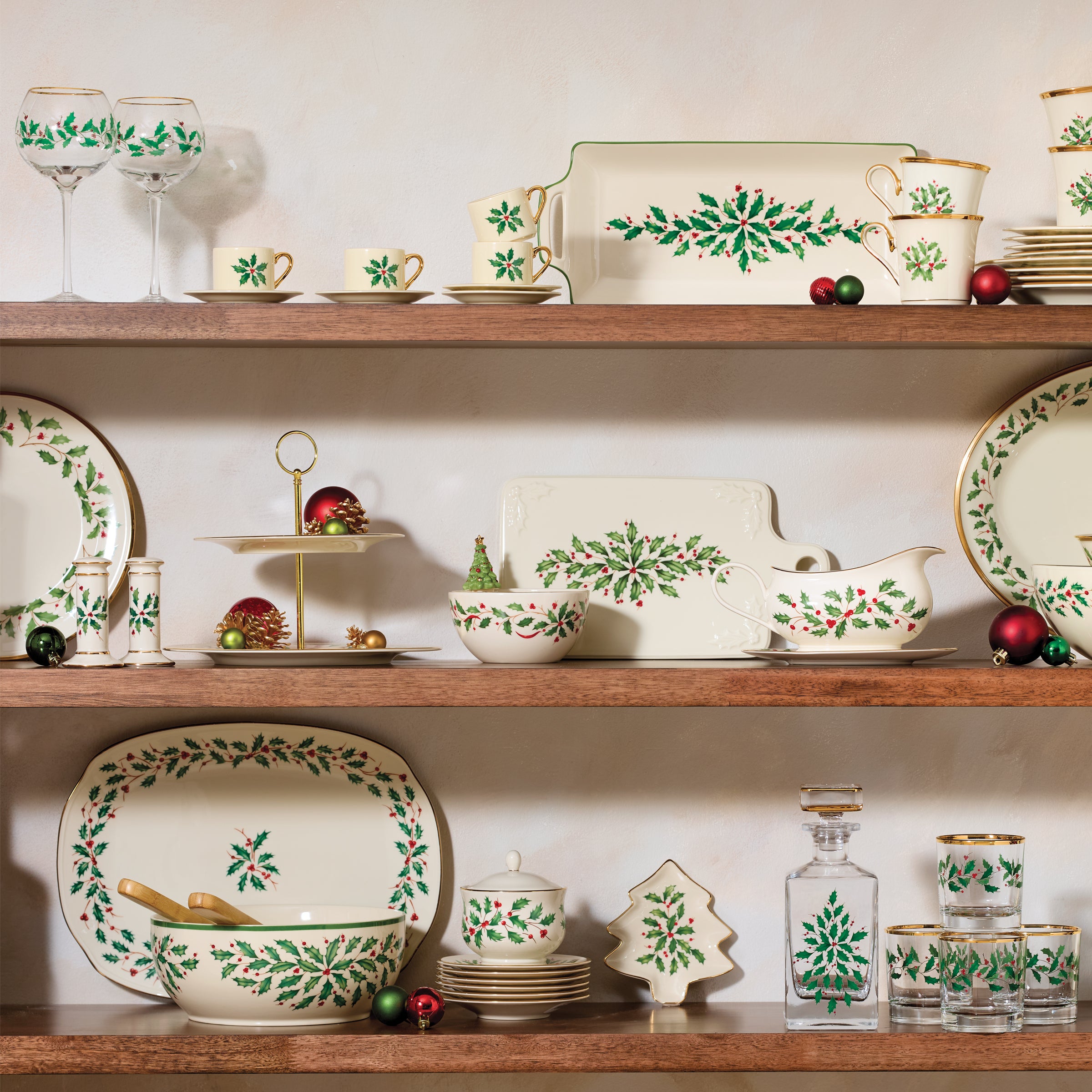 Porcelain 2-Tiered Holiday Serving Platter with Gold Accents