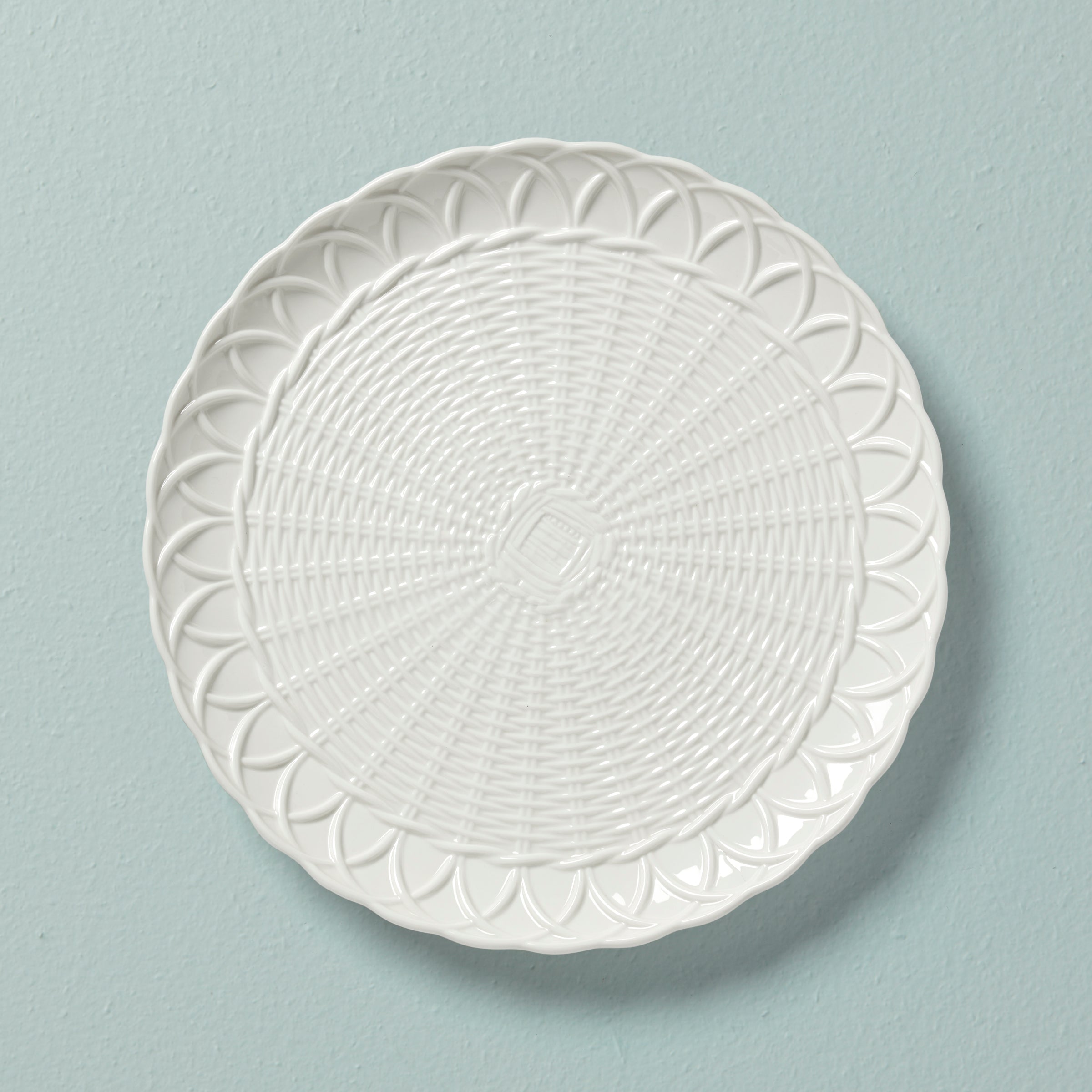 Wicker Round Porcelain Platter with Rustic Basket Design | Creek