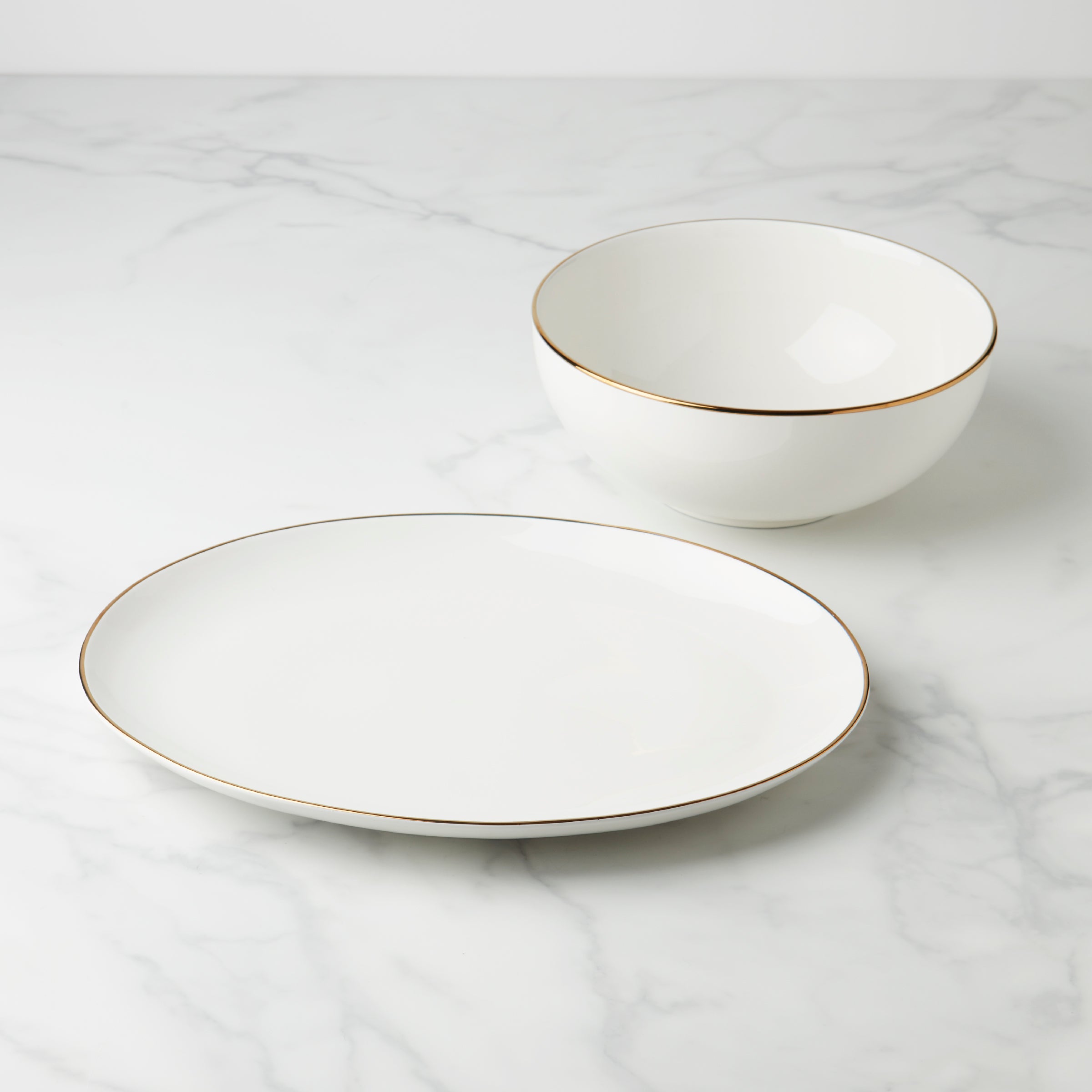 White Porcelain Serveware Set with Gold Accents | Trianna 2-Piece Bundle