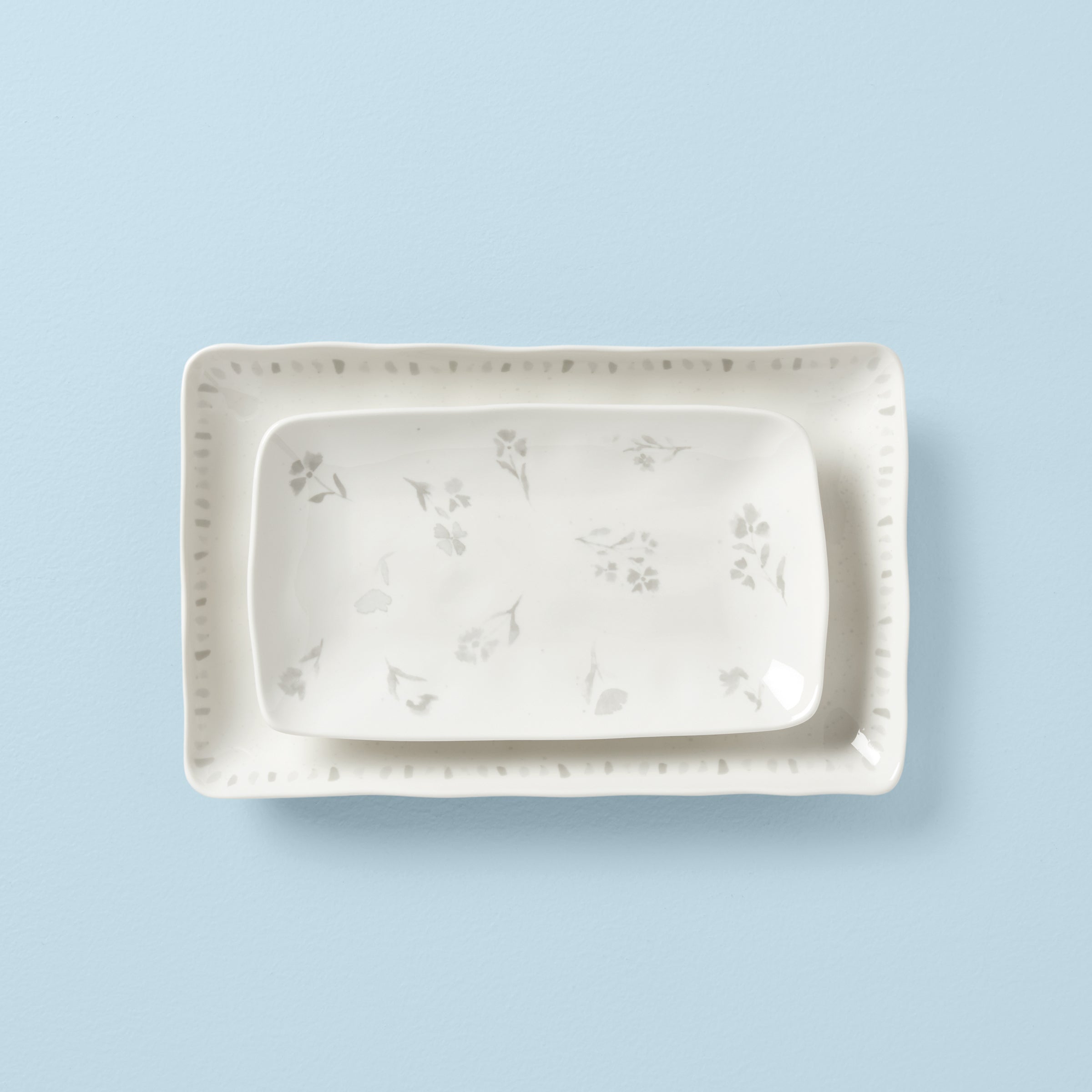 Porcelain Nesting Serving Platters - Oyster Bay Grey Watercolor Design