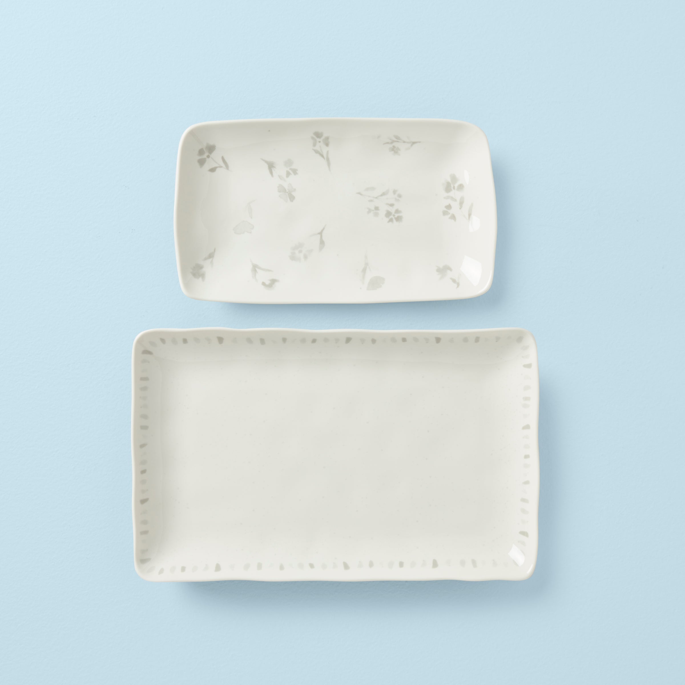Porcelain Nesting Serving Platters - Oyster Bay Grey Watercolor Design