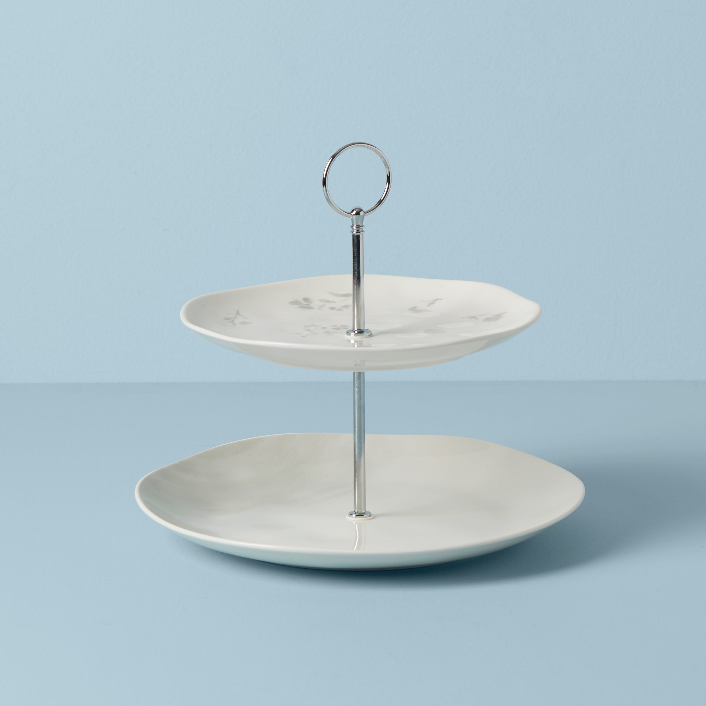 Porcelain 2-Tiered Server with Watercolor Design | Oyster Bay