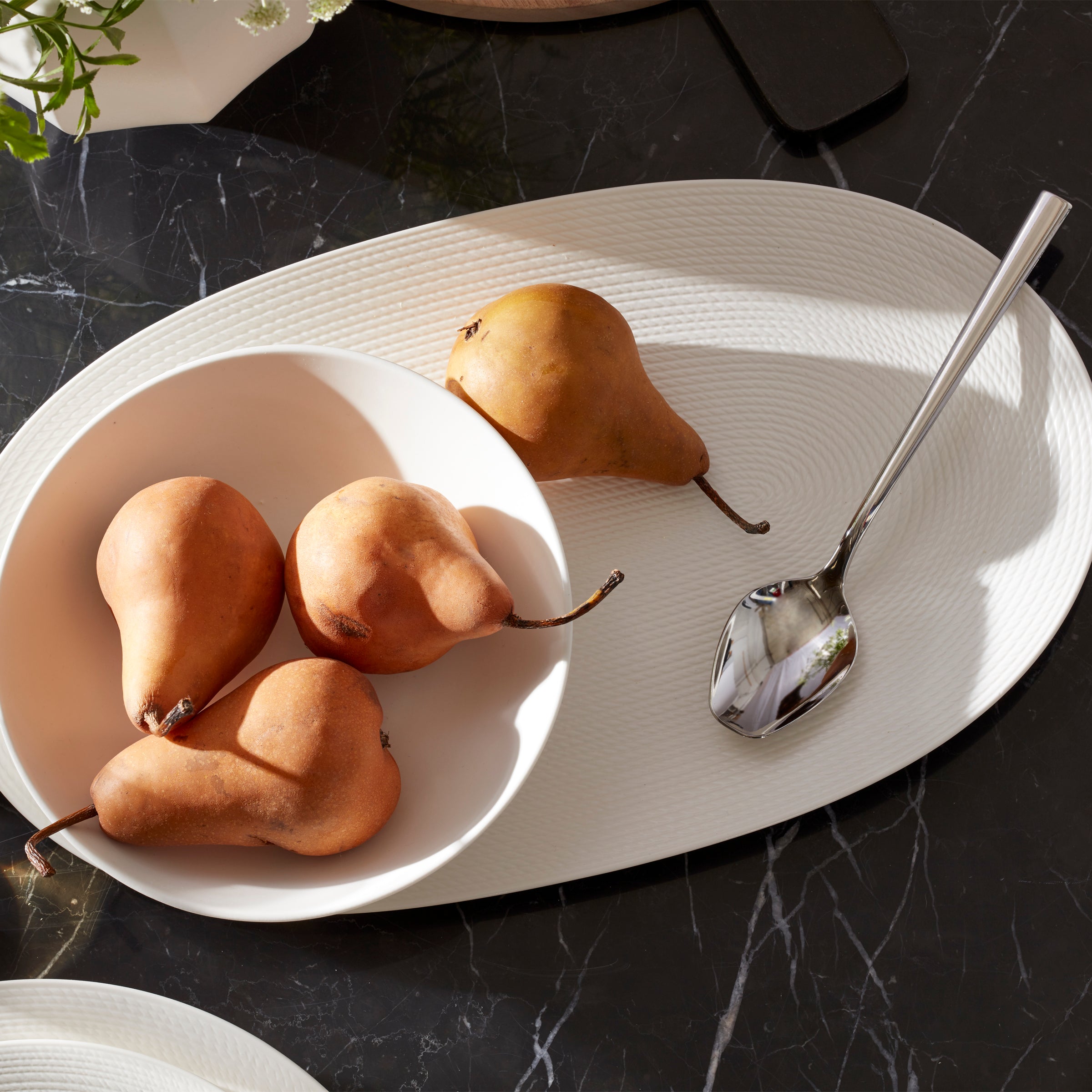 White Porcelain Serving Bowl with Textured Design | LX Collective