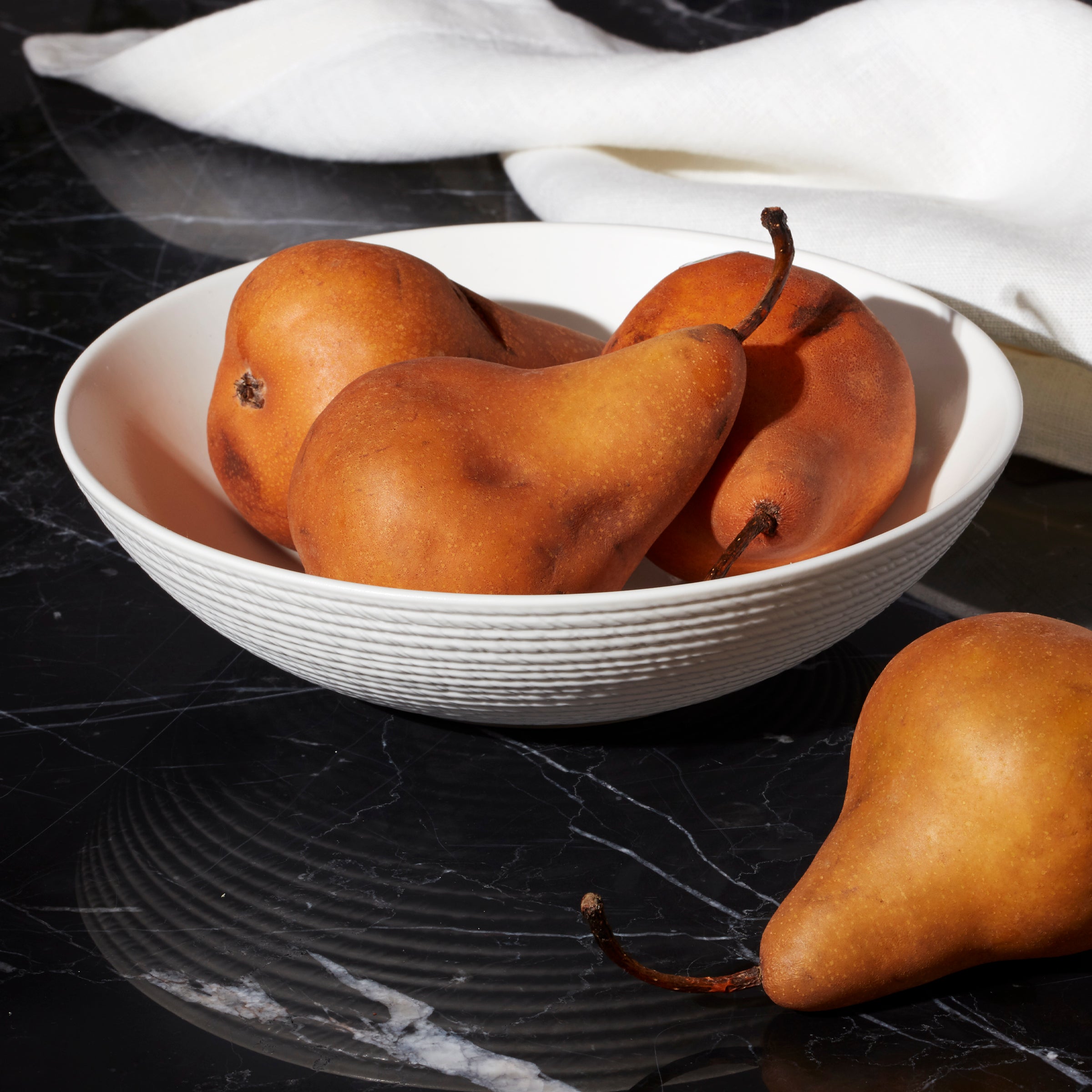 White Porcelain Serving Bowl with Textured Design | LX Collective