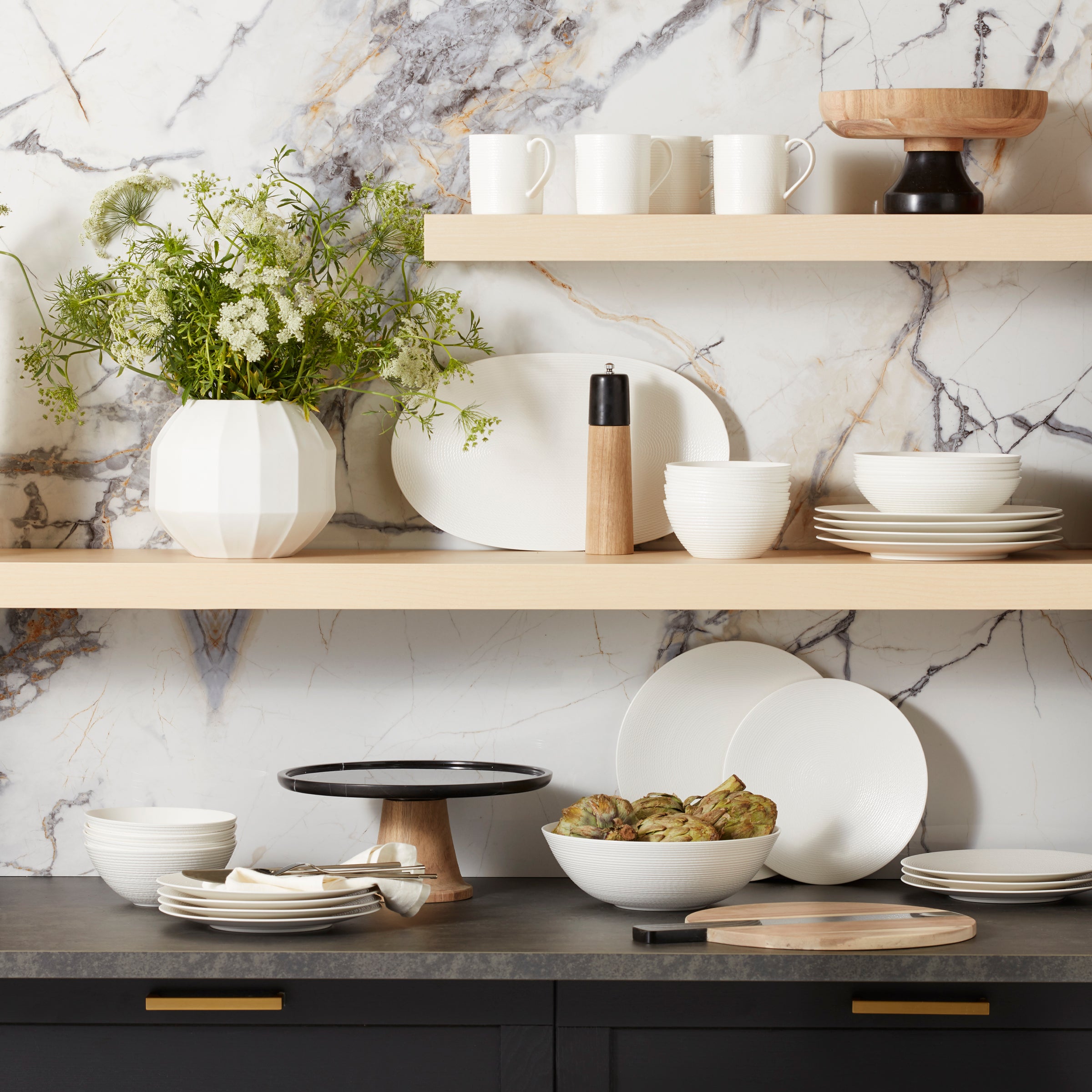White Porcelain Serving Bowl with Textured Design | LX Collective