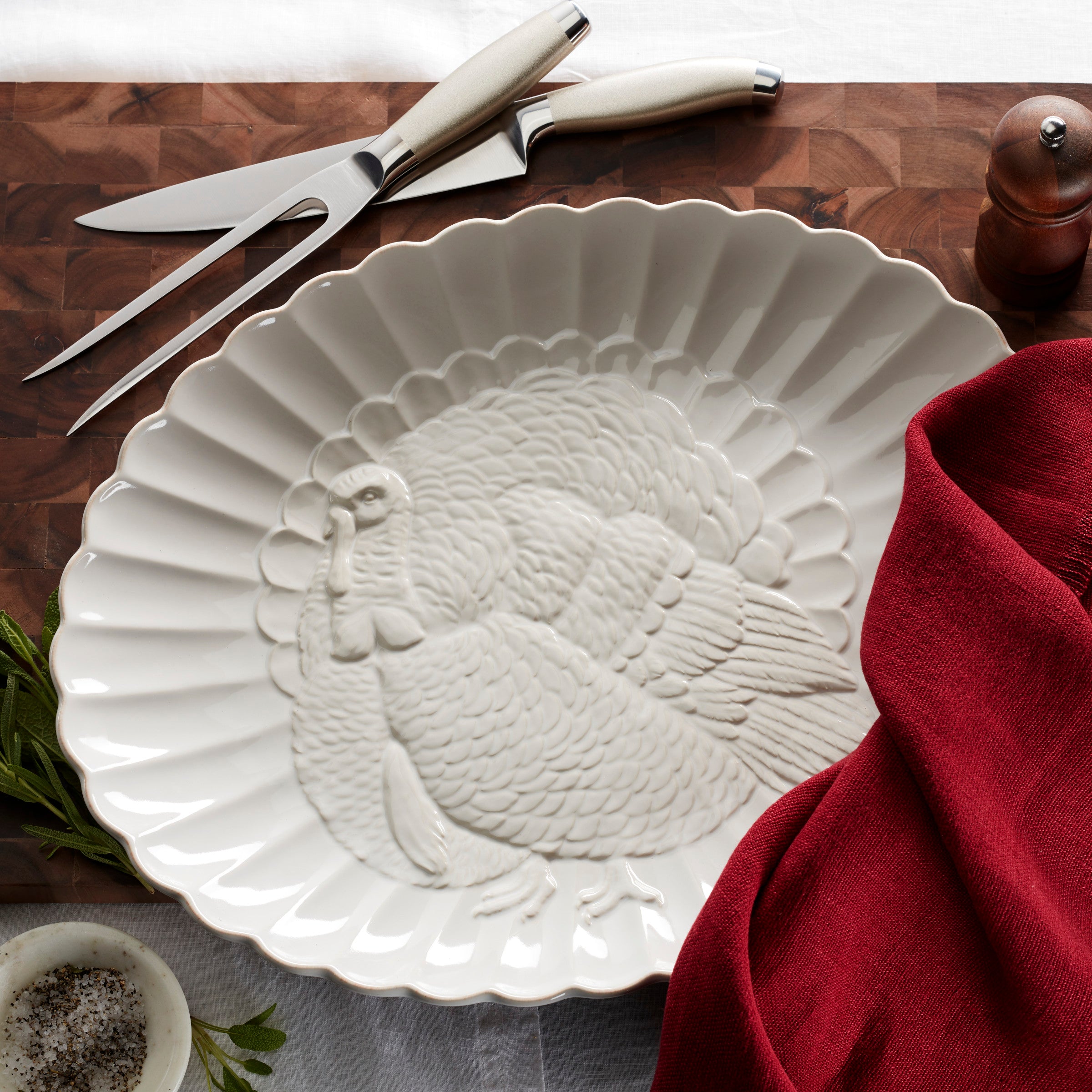 French Country Turkey Platter - Scalloped Design & Dishwasher Safe