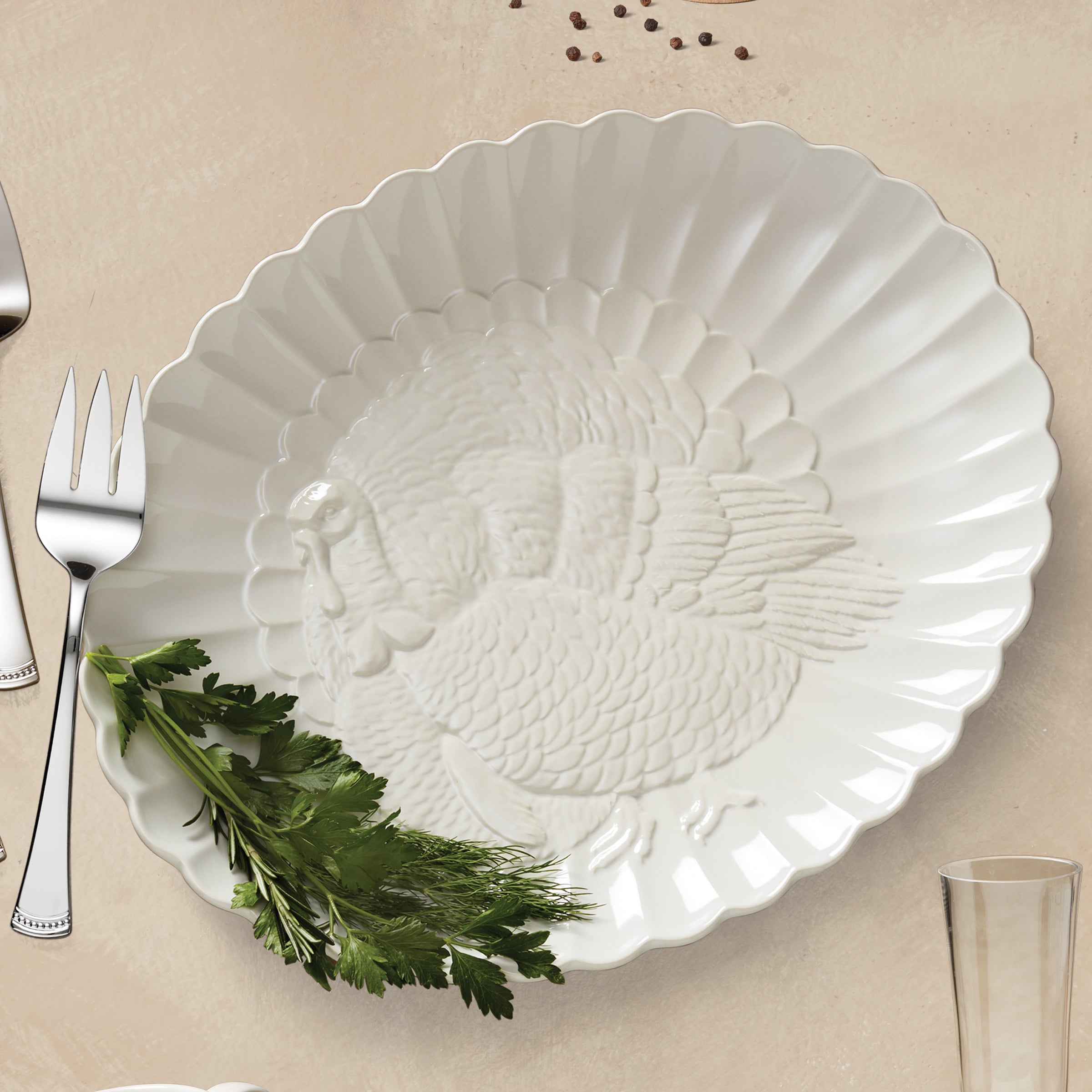 French Country Turkey Platter - Scalloped Design & Dishwasher Safe