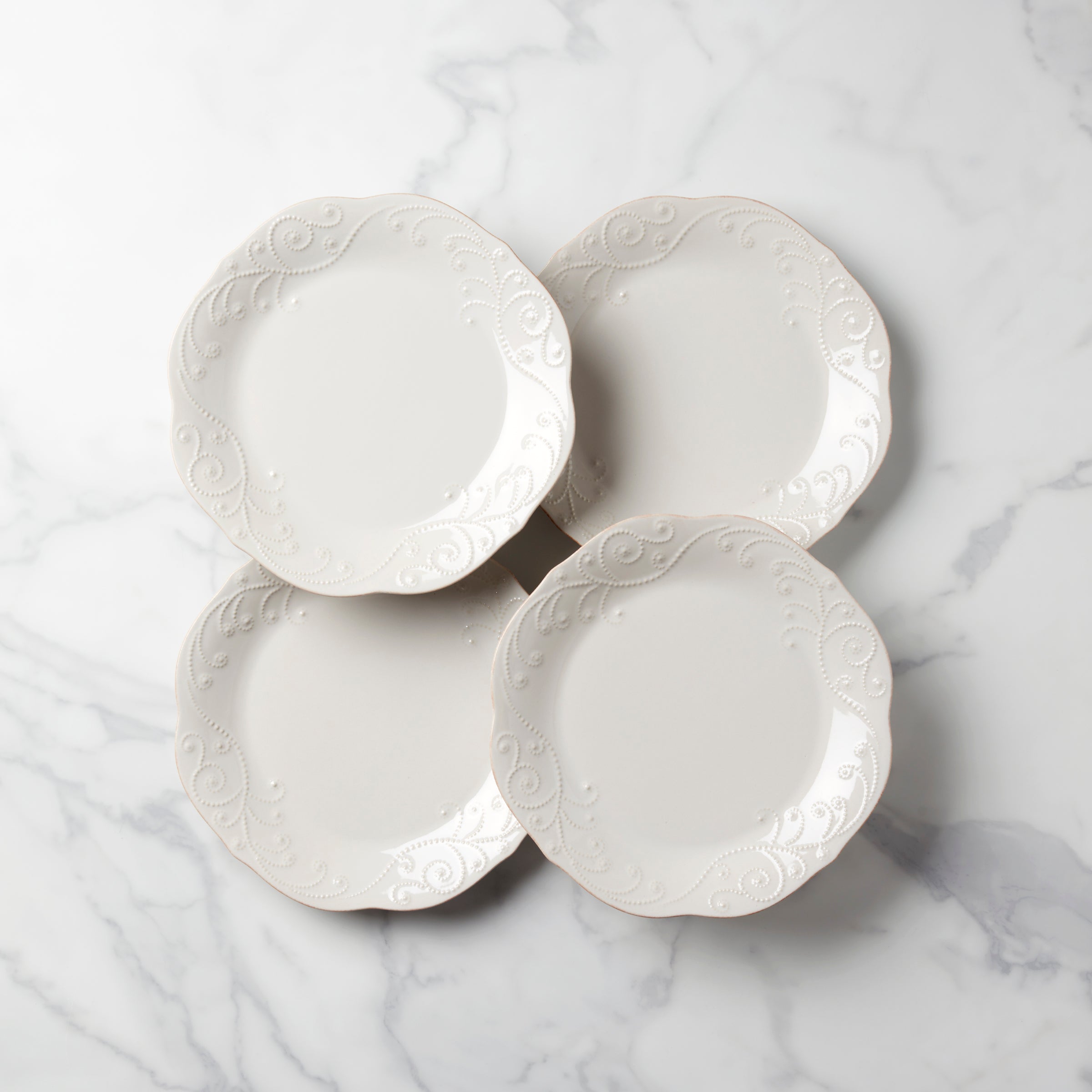 Stoneware Dinner Plates Set of 4 with Beaded Design | French Perle