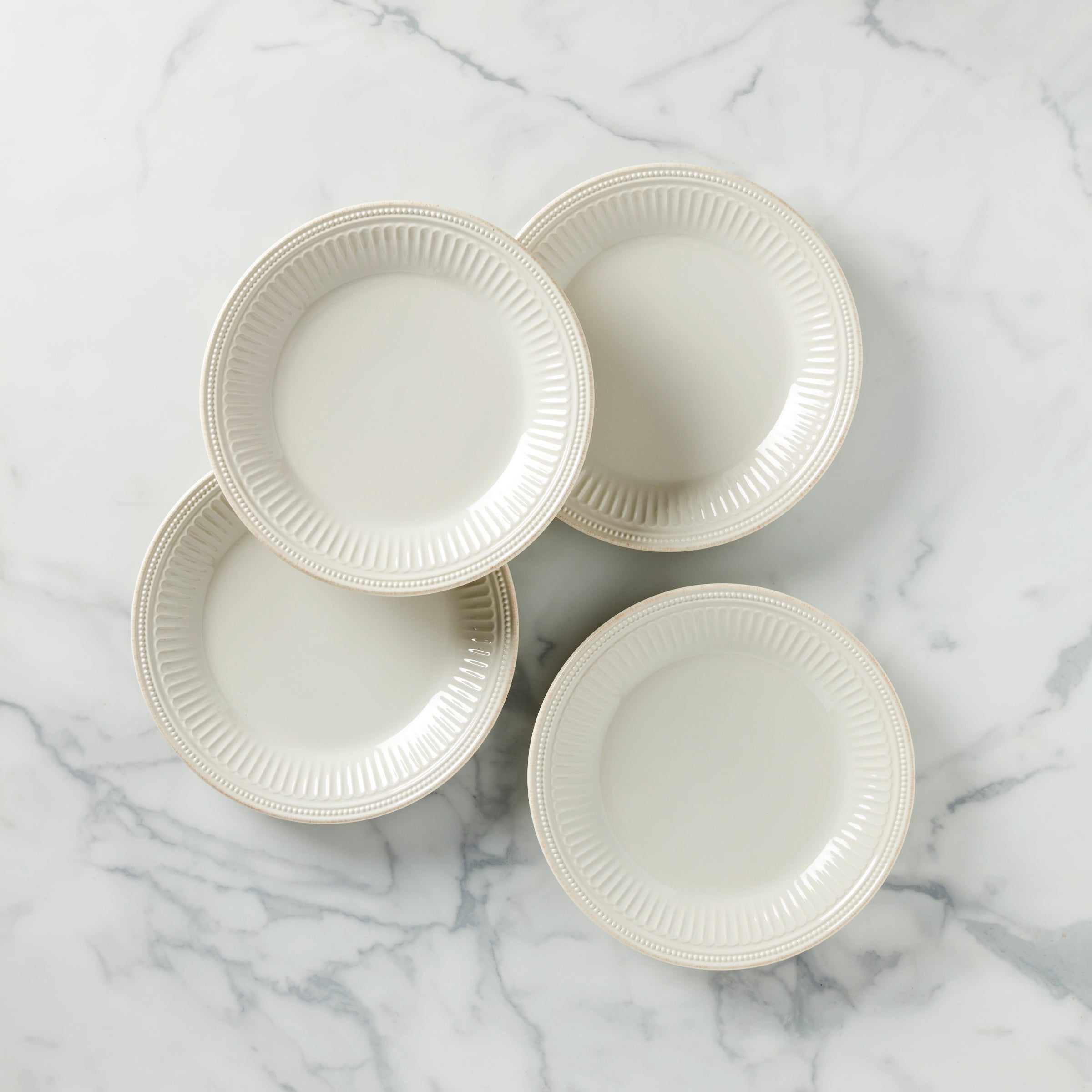 Stoneware Dinner Plates Set of 4 with Beaded Design | French Perle Groove