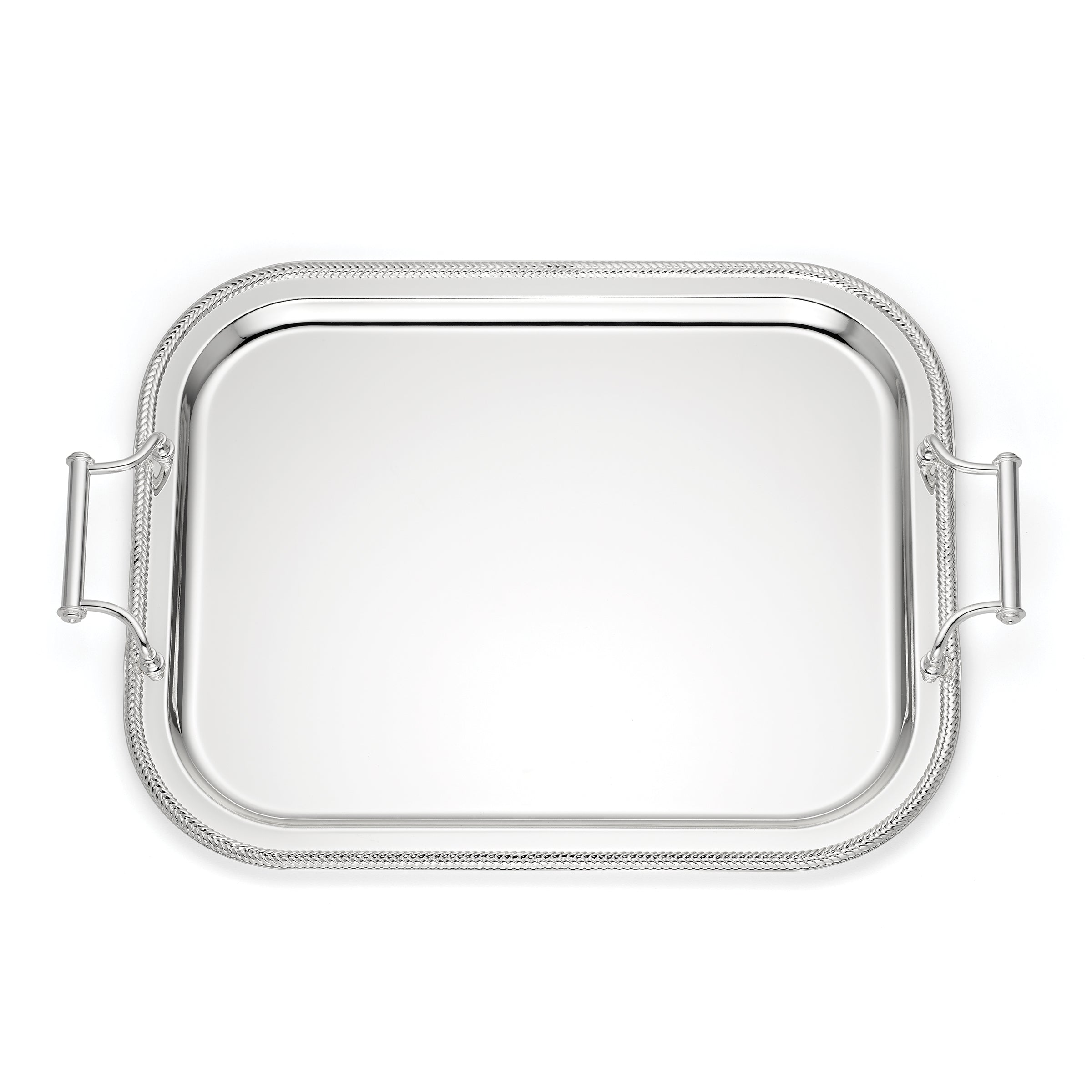 Elegant Silverplate Serving Tray with Braided Border & Baroque Handles