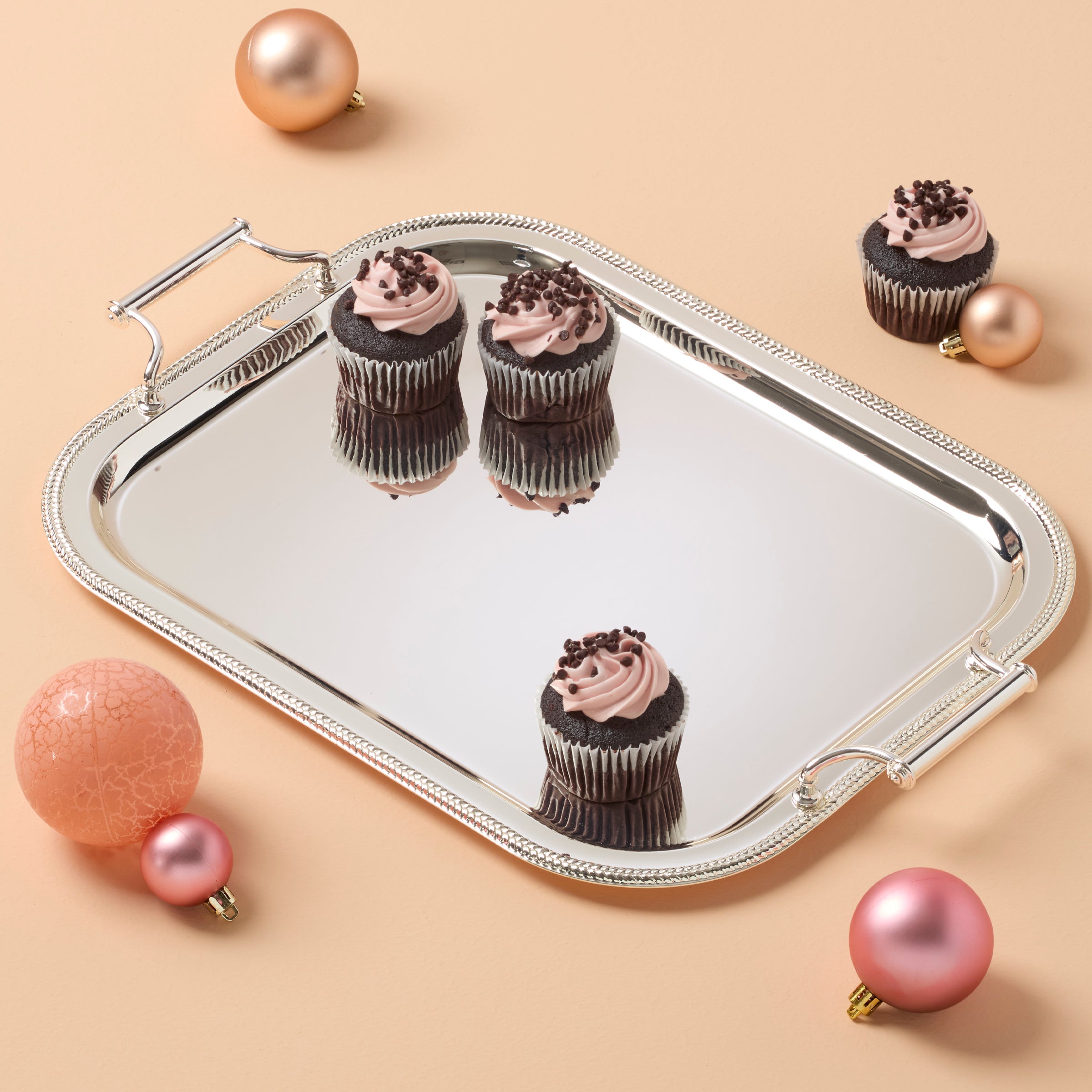 Elegant Silverplate Serving Tray with Braided Border & Baroque Handles