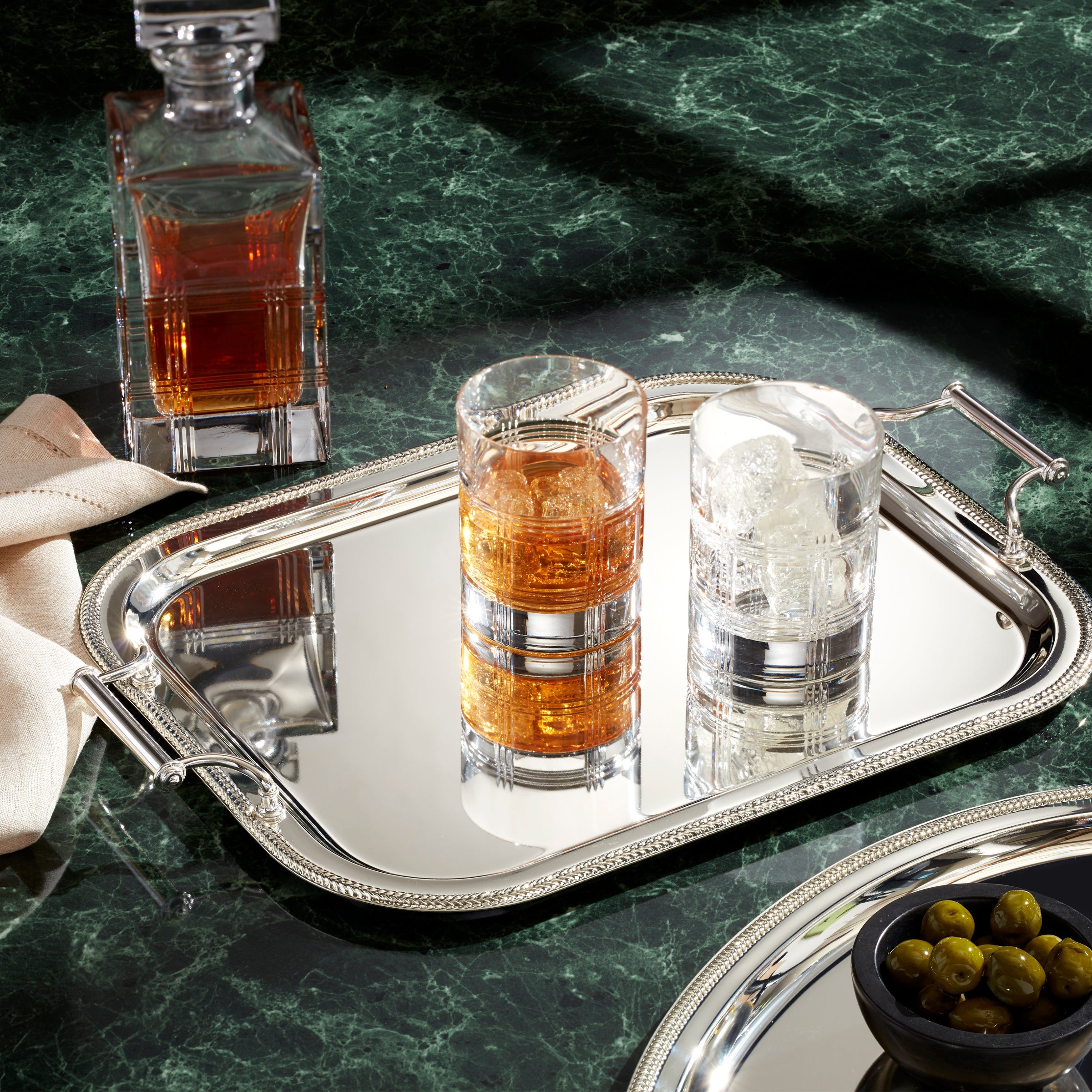 Elegant Silverplate Serving Tray with Braided Border & Baroque Handles