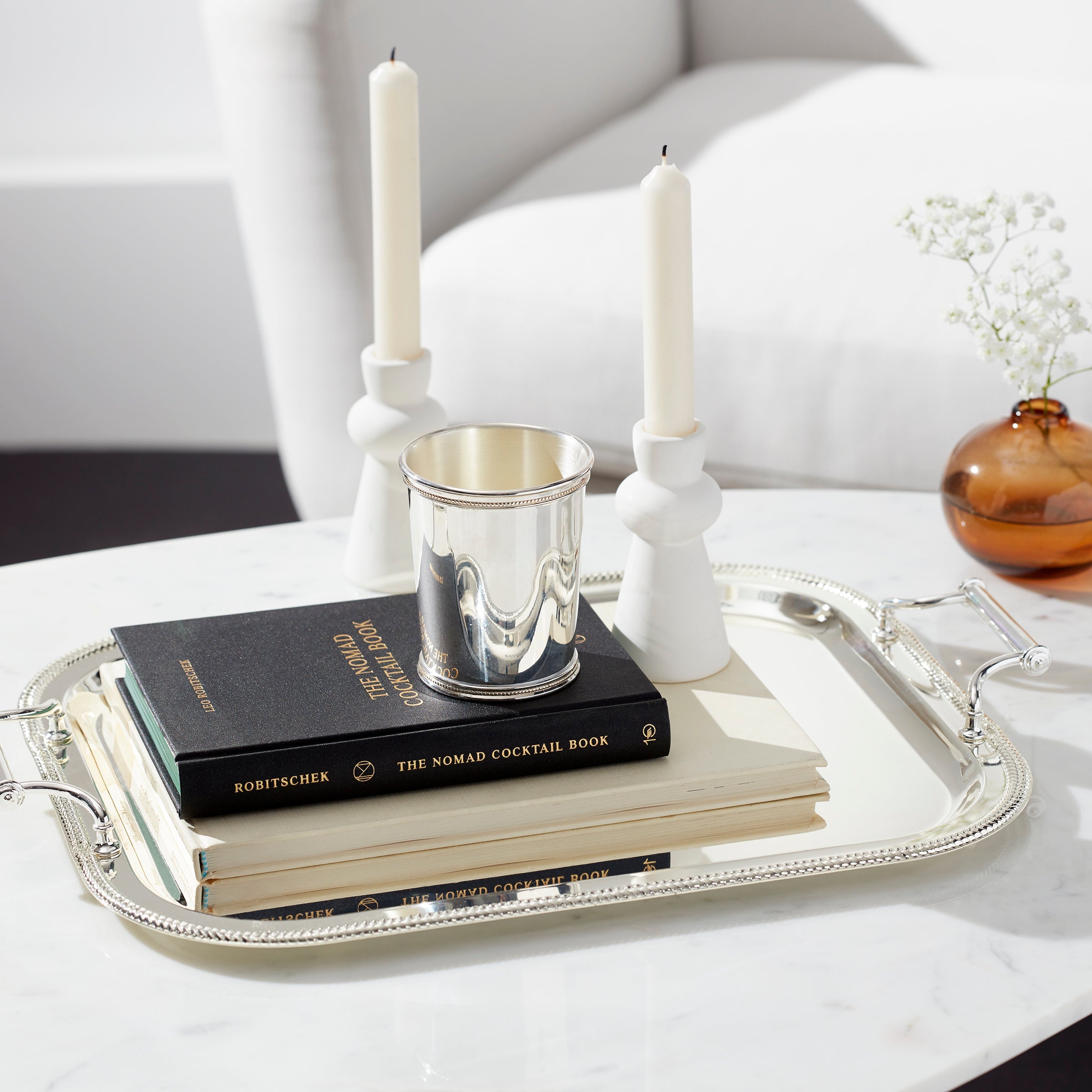 Elegant Silverplate Serving Tray with Braided Border & Baroque Handles