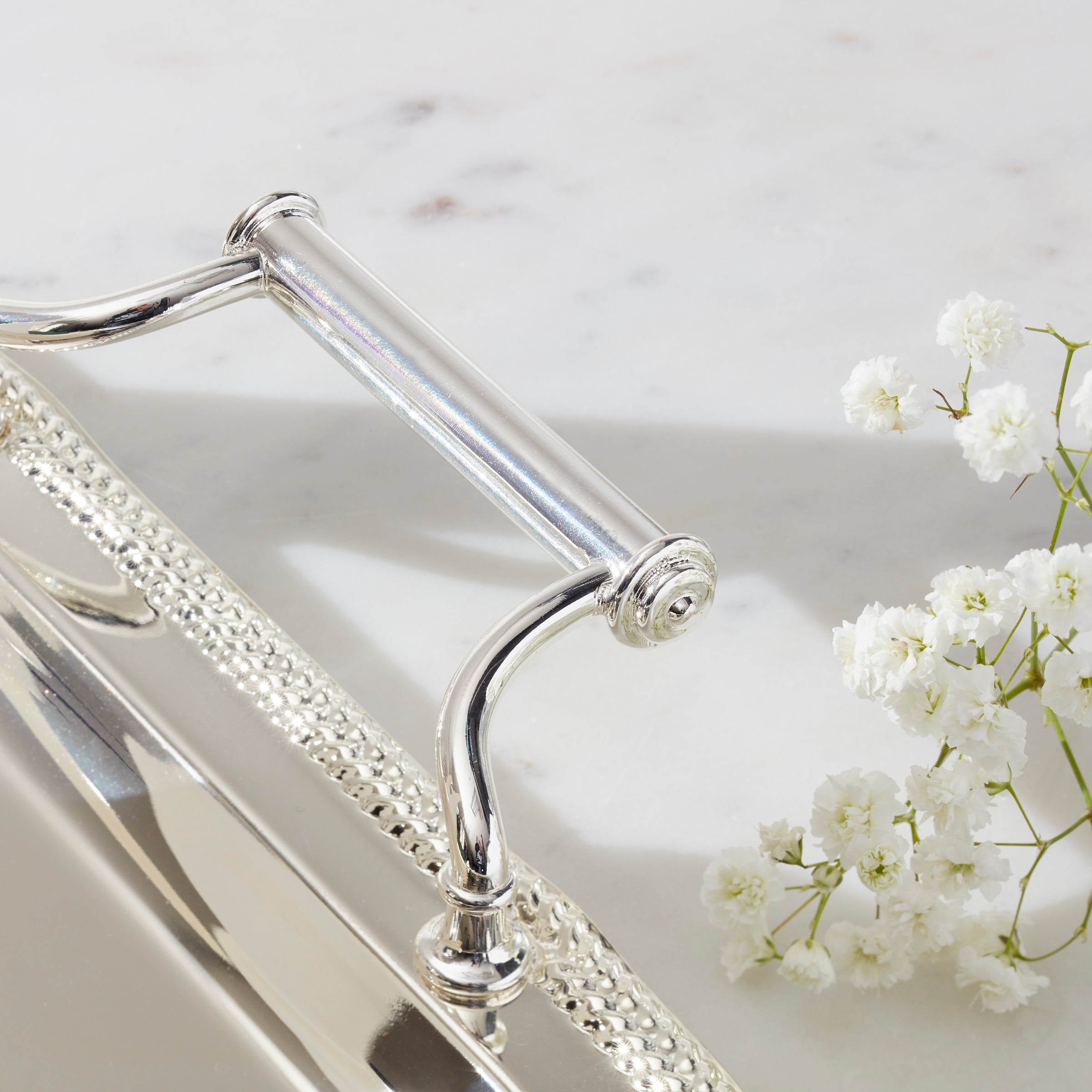 Elegant Silverplate Serving Tray with Braided Border & Baroque Handles