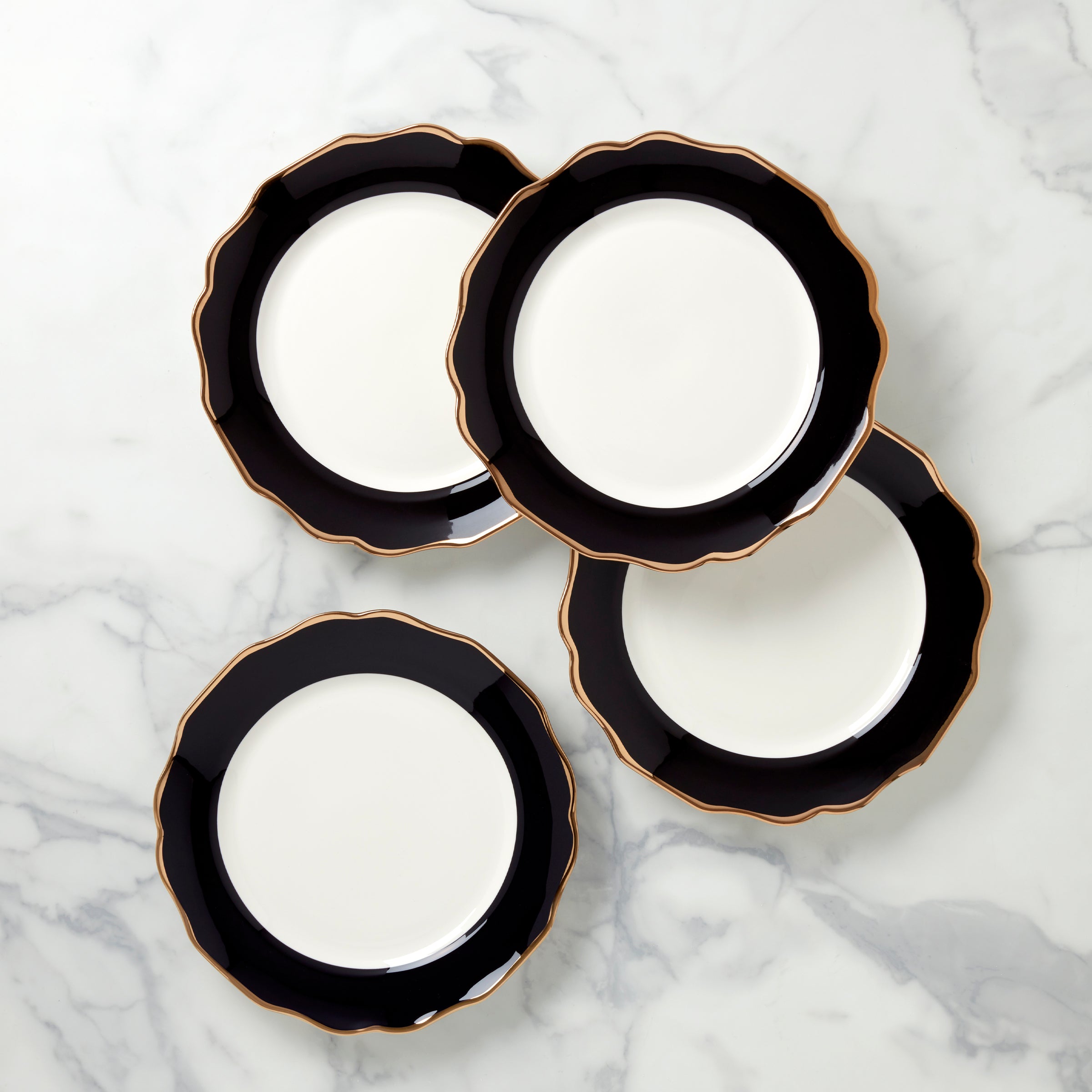Black Porcelain Dinner Plates Set of 4 with Gold Accents | Contempo Luxe